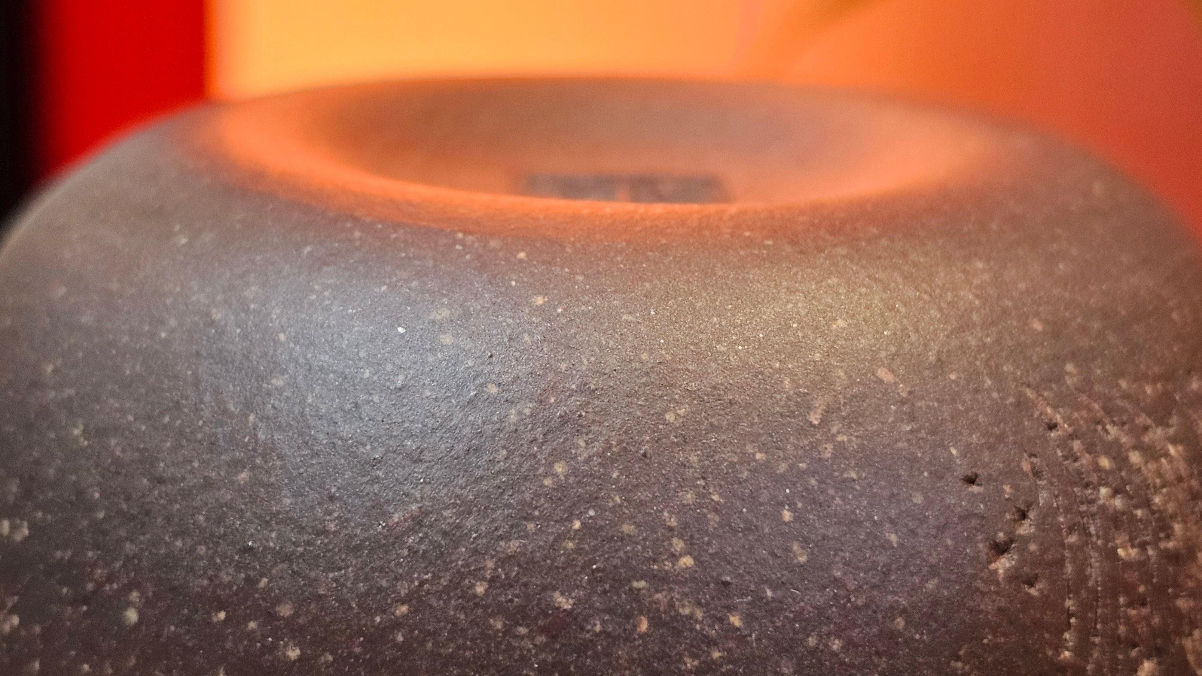 Qie Gua《茄瓜》~ "The Gourd", 152.8ml, Hei Zi Ni 黑紫泥, by our Craftsman Zhang Huan 张欢, Calligraphy and Lotus Engraving by Craftsman Yi Cheng 逸成 ~ Congratulations!to Dr L.L.! 1327hrs 19th Sept 2025! Ventura, CA!