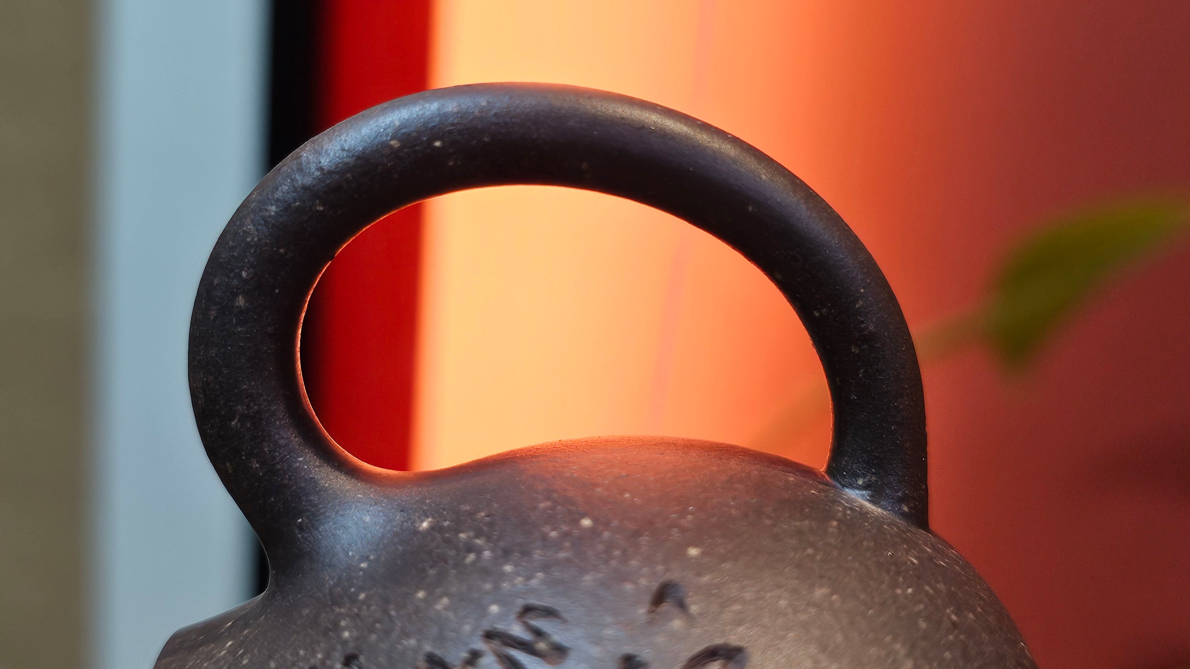 Qie Gua《茄瓜》~ "The Gourd", 152.8ml, Hei Zi Ni 黑紫泥, by our Craftsman Zhang Huan 张欢, Calligraphy and Lotus Engraving by Craftsman Yi Cheng 逸成 ~ Congratulations!to Dr L.L.! 1327hrs 19th Sept 2025! Ventura, CA!