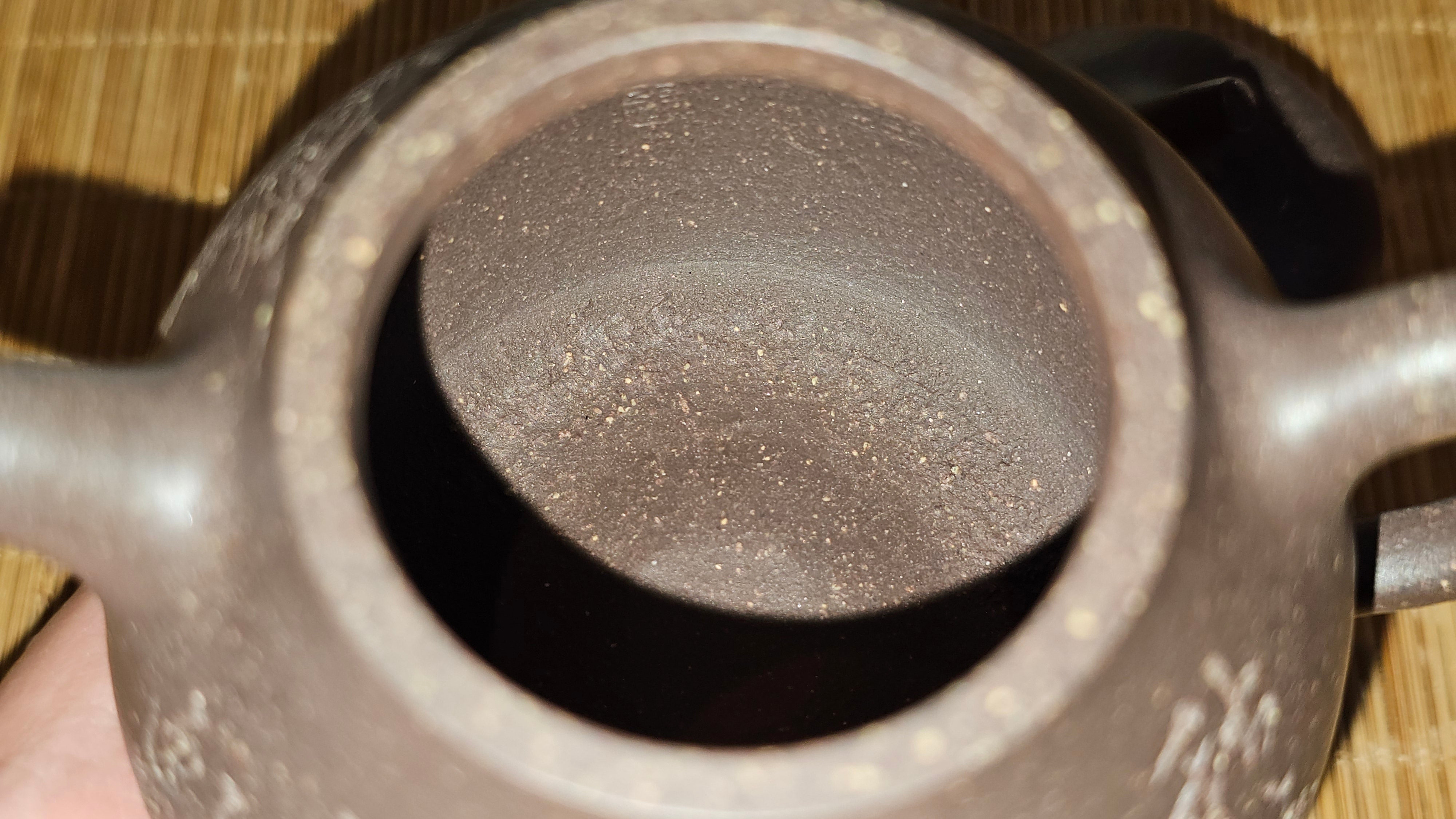 Qie Gua《茄瓜》~ "The Gourd", 152.8ml, Hei Zi Ni 黑紫泥, by our Craftsman Zhang Huan 张欢, Calligraphy and Lotus Engraving by Craftsman Yi Cheng 逸成 ~ Congratulations!to Dr L.L.! 1327hrs 19th Sept 2025! Ventura, CA!