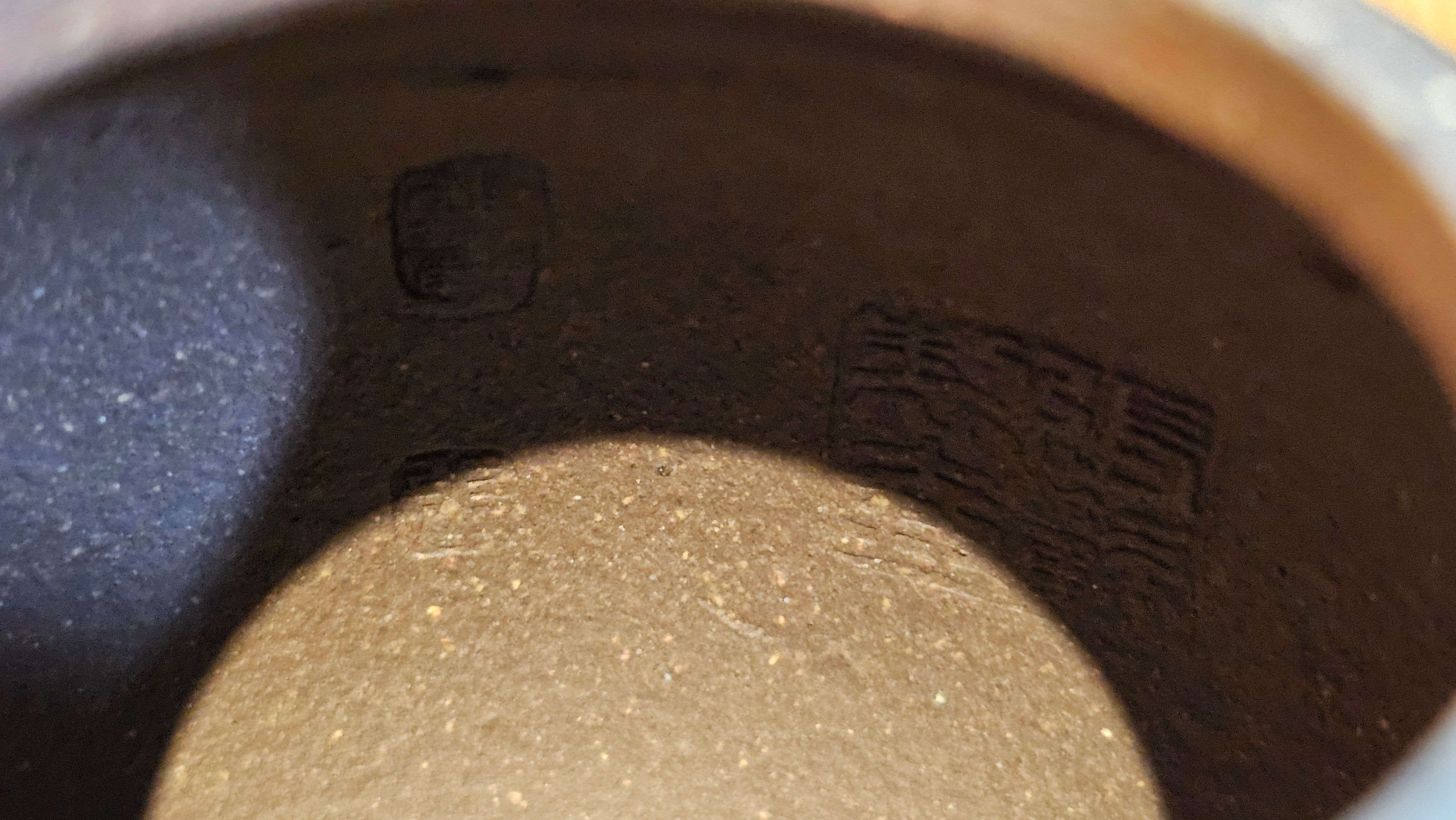 Qie Gua《茄瓜》~ "The Gourd", 152.8ml, Hei Zi Ni 黑紫泥, by our Craftsman Zhang Huan 张欢, Calligraphy and Lotus Engraving by Craftsman Yi Cheng 逸成 ~ Congratulations!to Dr L.L.! 1327hrs 19th Sept 2025! Ventura, CA!