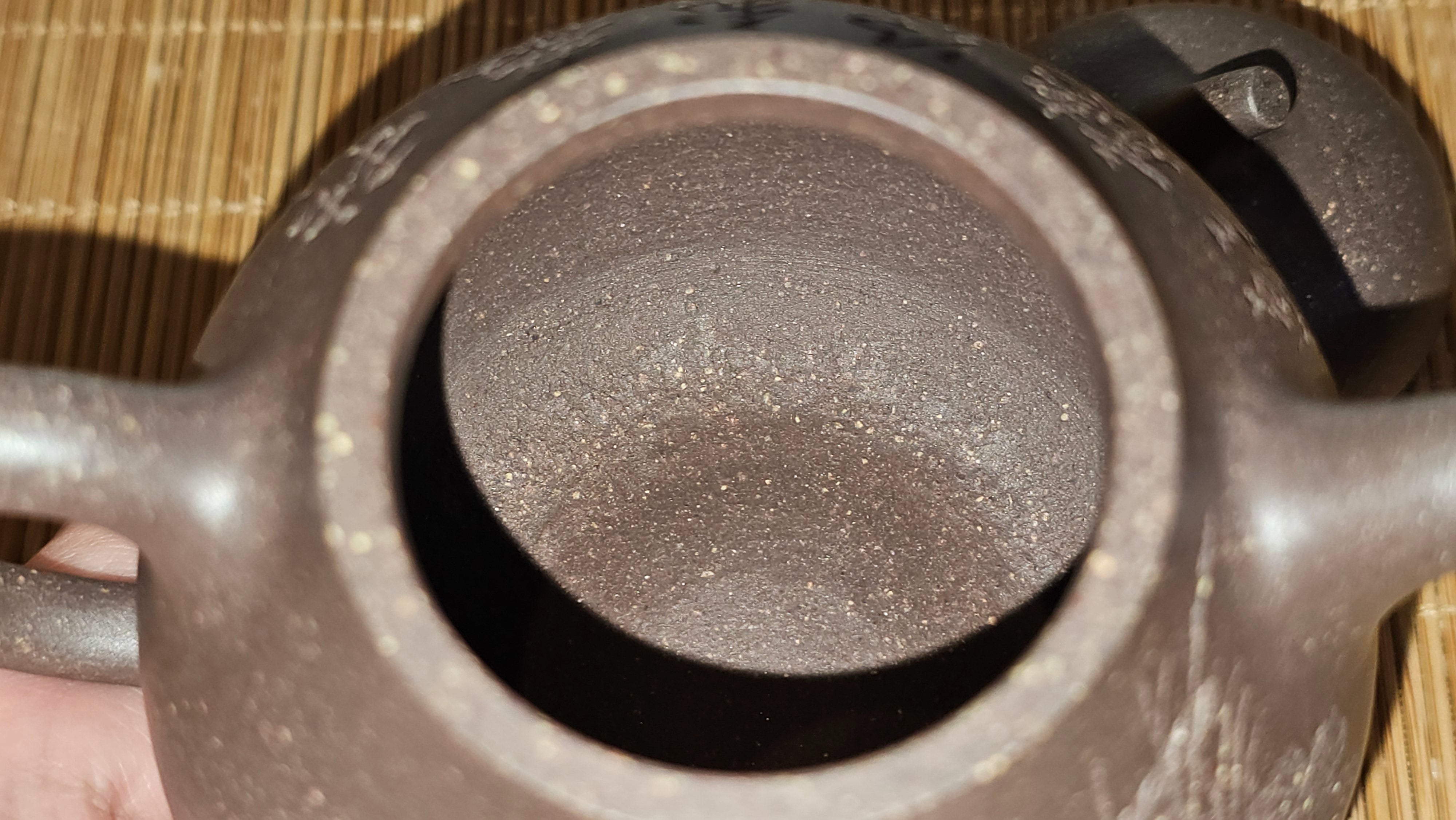 Qie Gua《茄瓜》~ "The Gourd", 152.8ml, Hei Zi Ni 黑紫泥, by our Craftsman Zhang Huan 张欢, Calligraphy and Lotus Engraving by Craftsman Yi Cheng 逸成 ~ Congratulations!to Dr L.L.! 1327hrs 19th Sept 2025! Ventura, CA!