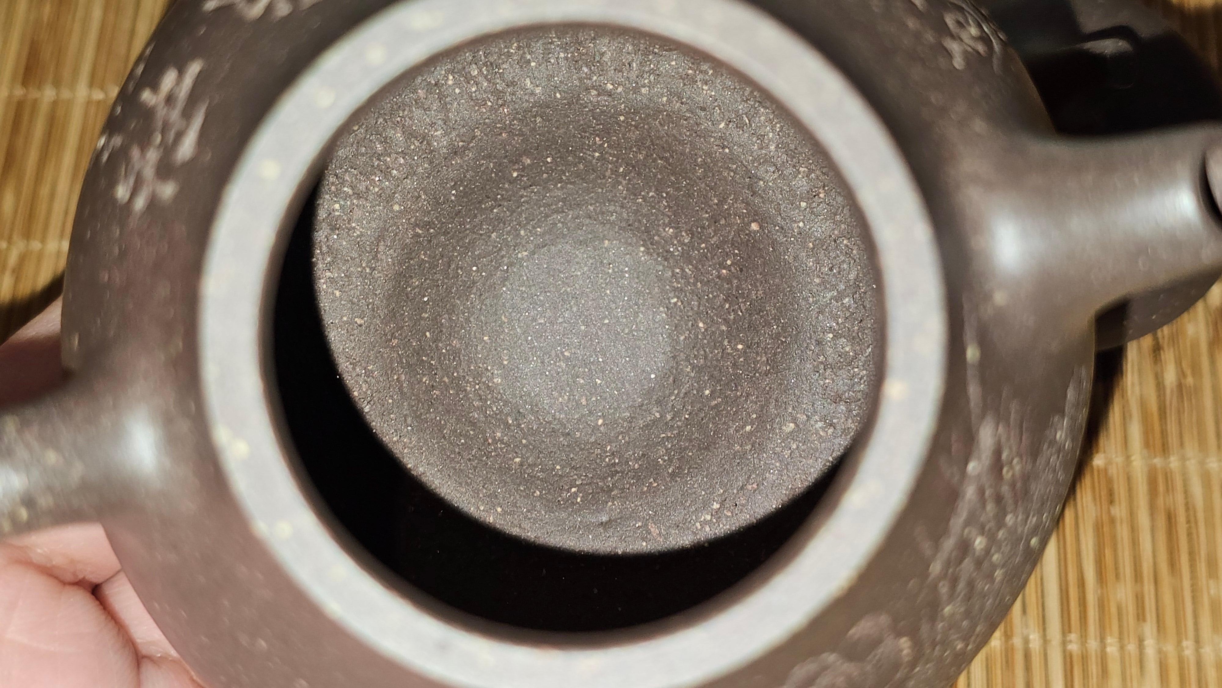 Qie Gua《茄瓜》~ "The Gourd", 152.8ml, Hei Zi Ni 黑紫泥, by our Craftsman Zhang Huan 张欢, Calligraphy and Lotus Engraving by Craftsman Yi Cheng 逸成 ~ Congratulations!to Dr L.L.! 1327hrs 19th Sept 2025! Ventura, CA!