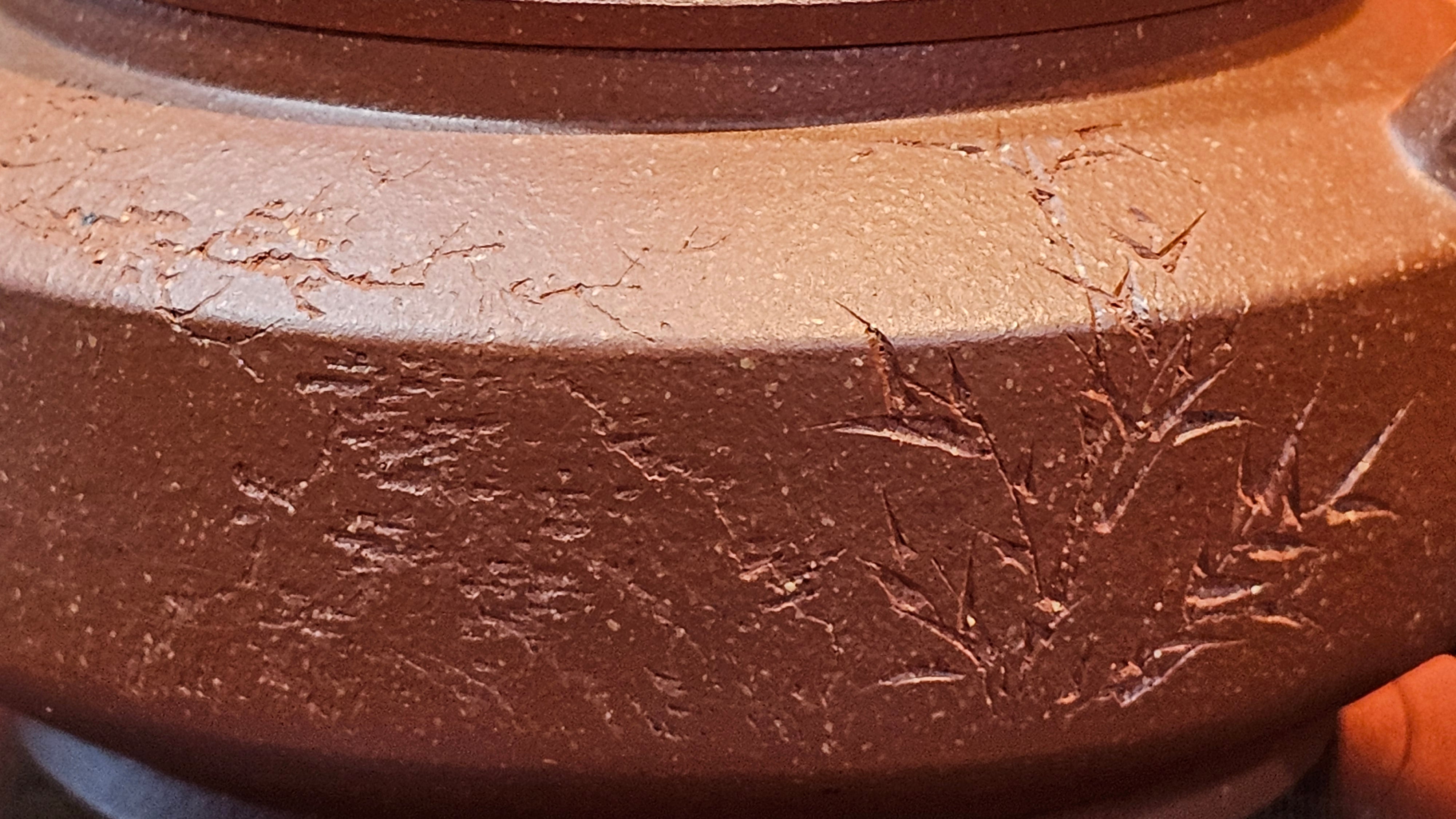Zhou Pan《周盘》, 167.9ml, Hong Jiang Po Ni 红降坡泥, by Craftsman Zhu Shu 朱舒!~Engraving of Bamboos and Verse by Craftsman Mu Shan 牧山 ~ Congratulations to Mr B.H.S.! 1146hrs 7th Oct 2025, Jakarta! Indonesia🇮🇩!