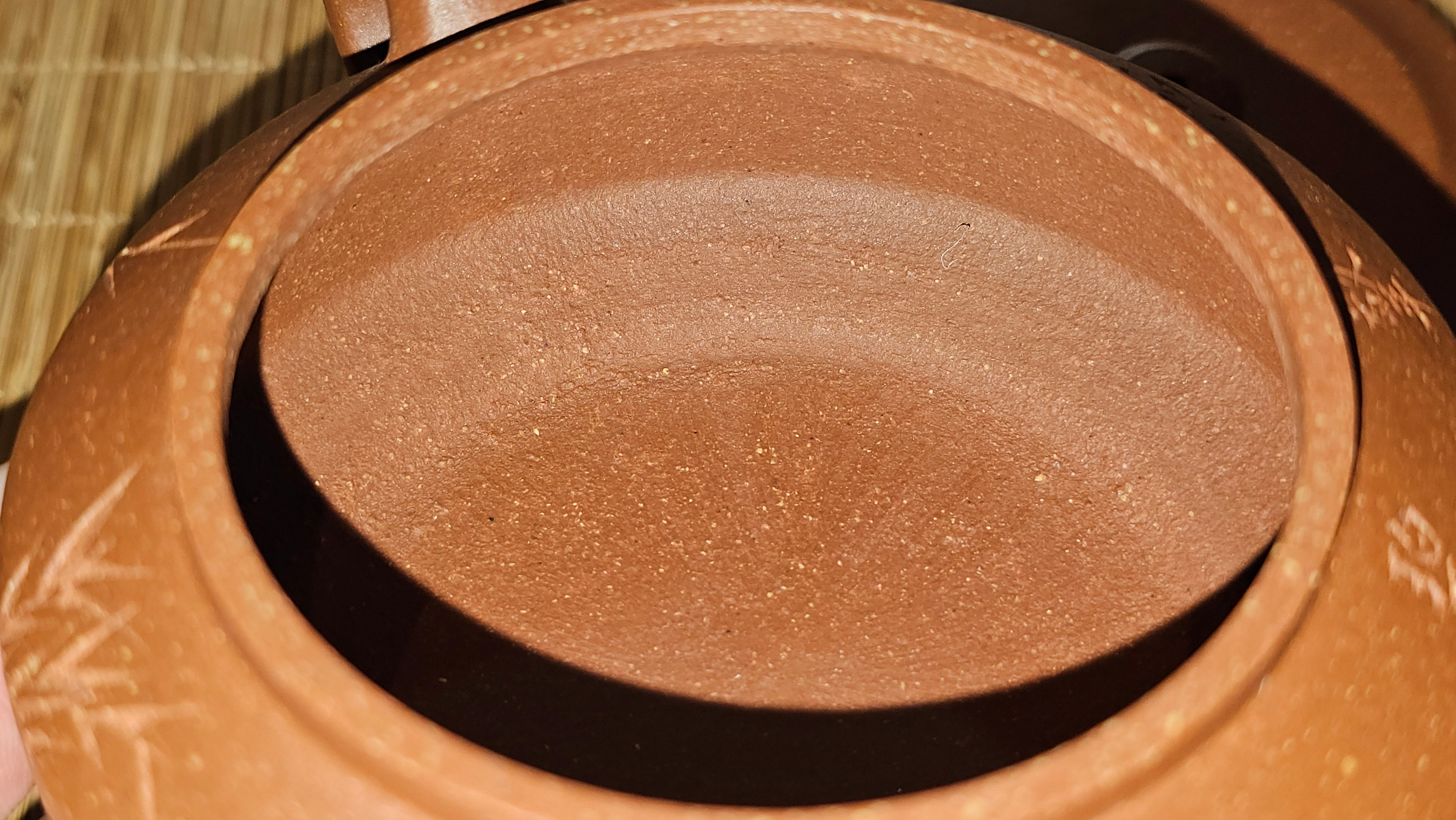 Zhou Pan《周盘》, 167.3ml, Hong Jiang Po Ni 红降坡泥, by Craftsman Zhu Shu 朱舒!~Engraving of Bamboos and Verse by Craftsman Mu Shan 牧山 ~ Congratulations!to Dr L.L, 1520hrs 9th Oct 2025, Ventura, CA!