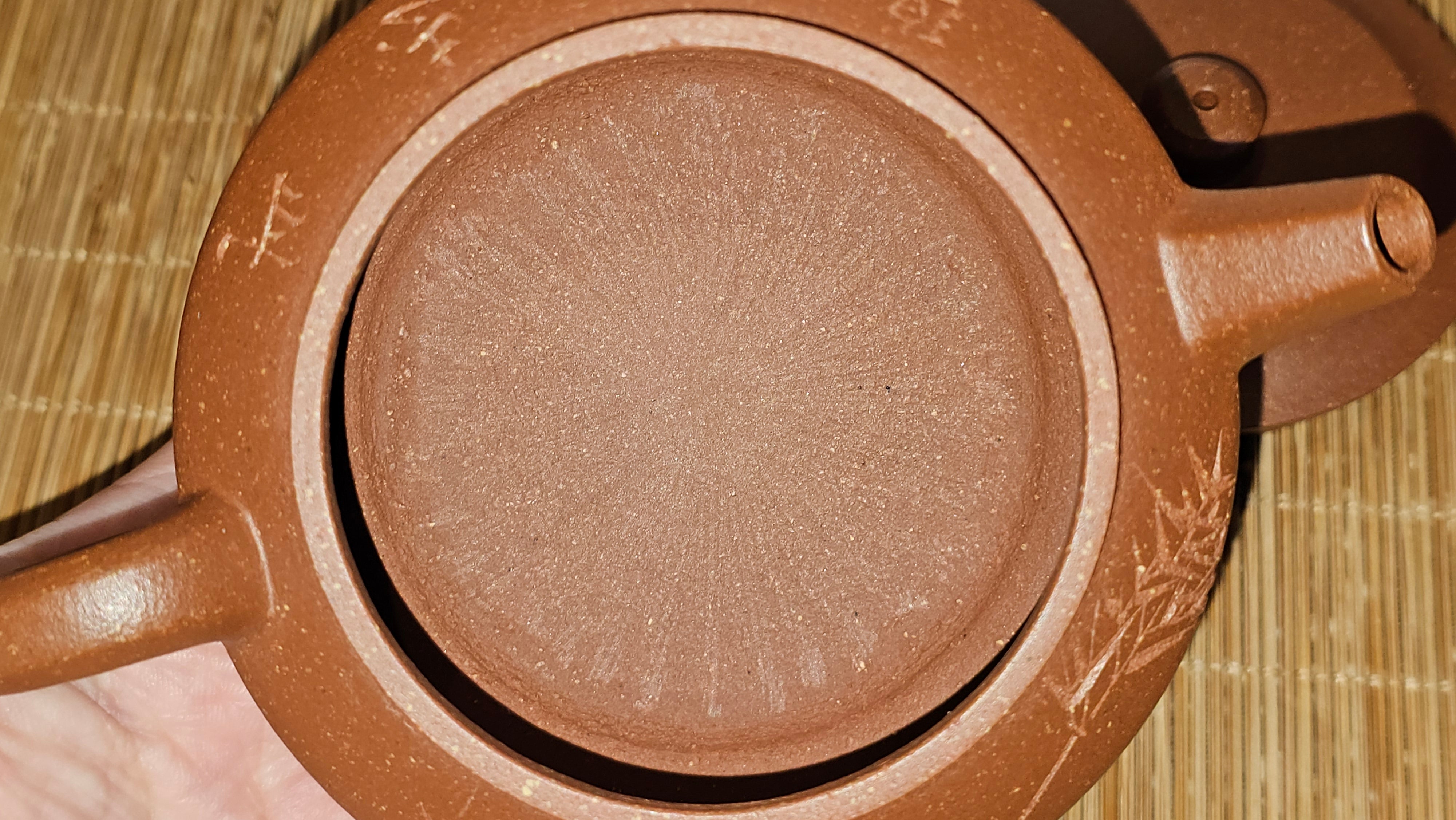 Zhou Pan《周盘》, 167.3ml, Hong Jiang Po Ni 红降坡泥, by Craftsman Zhu Shu 朱舒!~Engraving of Bamboos and Verse by Craftsman Mu Shan 牧山 ~ Congratulations!to Dr L.L, 1520hrs 9th Oct 2025, Ventura, CA!