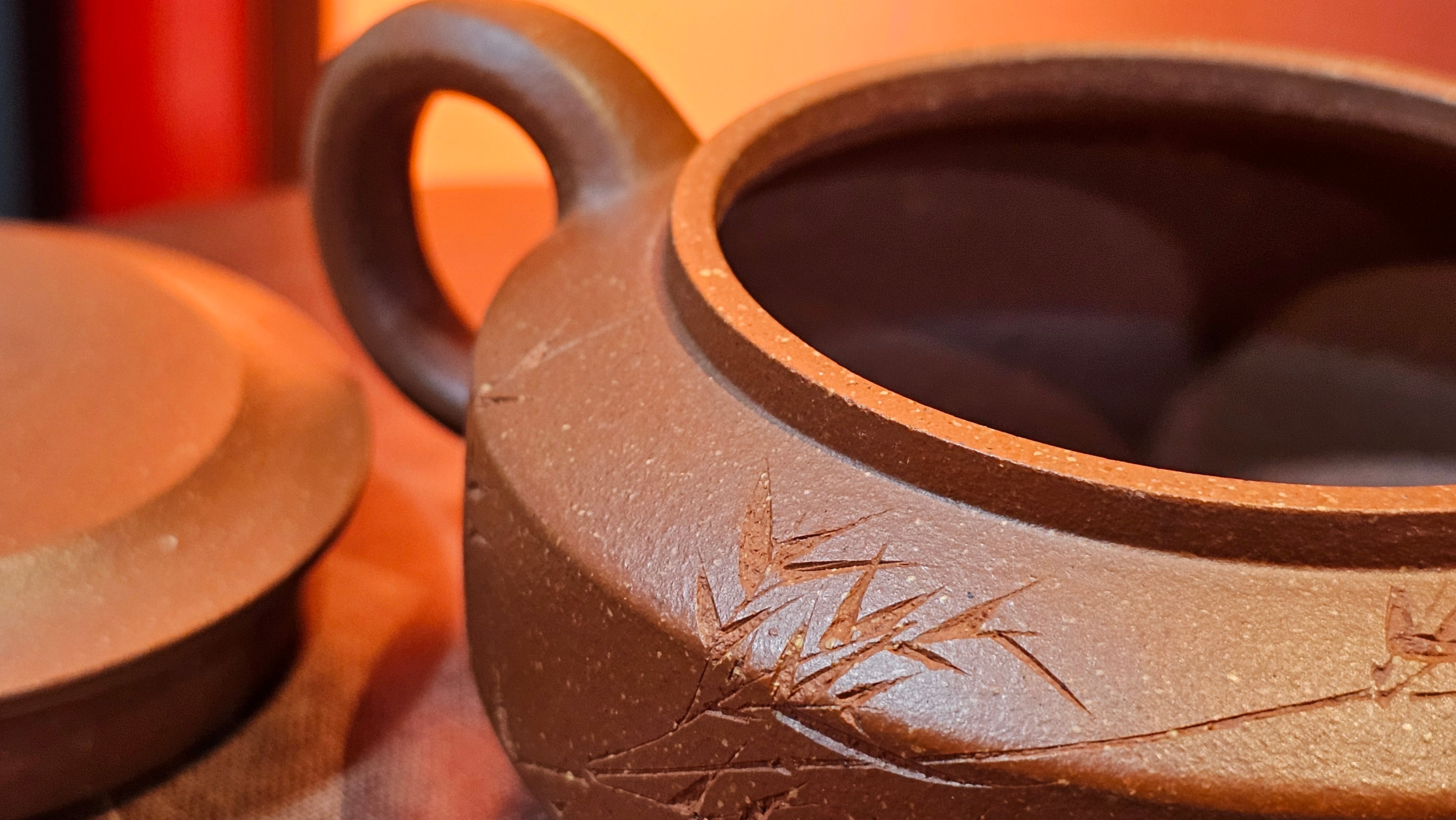 Zhou Pan《周盘》, 167.3ml, Hong Jiang Po Ni 红降坡泥, by Craftsman Zhu Shu 朱舒!~Engraving of Bamboos and Verse by Craftsman Mu Shan 牧山 ~ Congratulations!to Dr L.L, 1520hrs 9th Oct 2025, Ventura, CA!