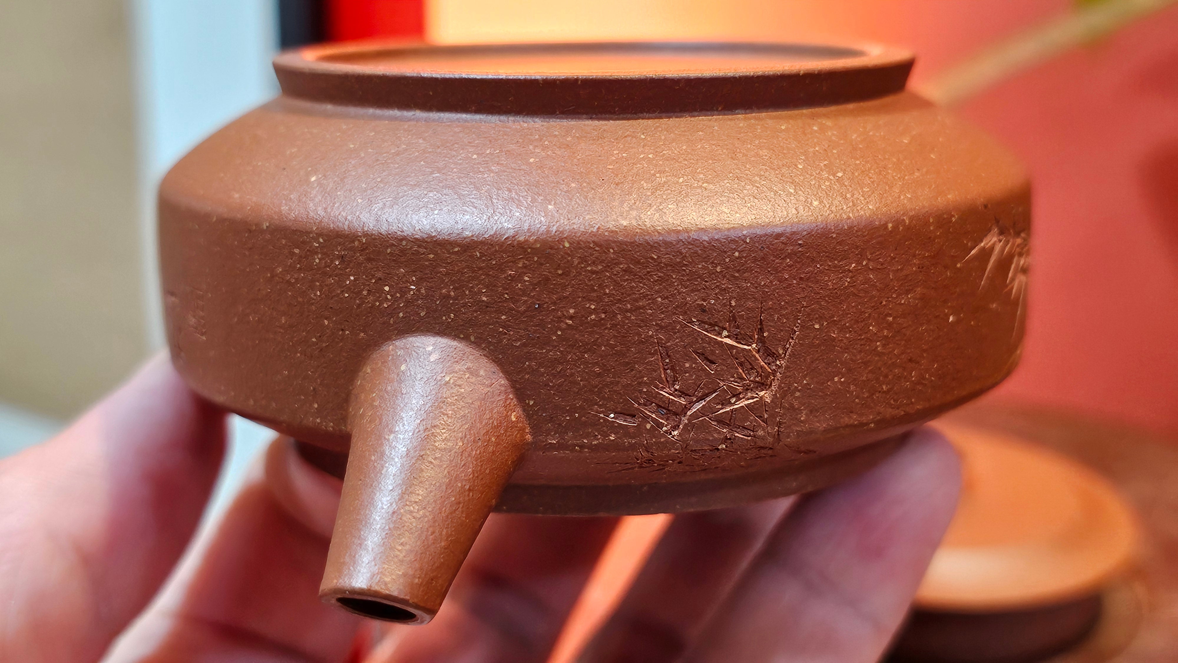 Zhou Pan《周盘》, 167.3ml, Hong Jiang Po Ni 红降坡泥, by Craftsman Zhu Shu 朱舒!~Engraving of Bamboos and Verse by Craftsman Mu Shan 牧山 ~ Congratulations!to Dr L.L, 1520hrs 9th Oct 2025, Ventura, CA!