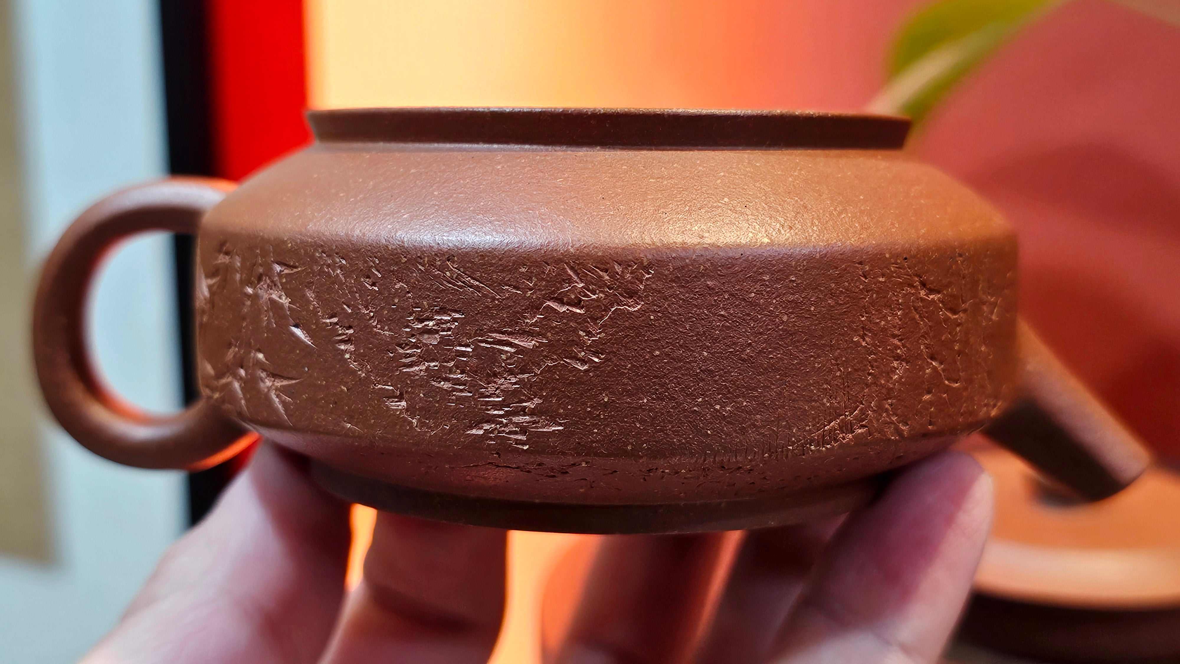 Zhou Pan《周盘》, 166.8ml, Hong Jiang Po Ni 红降坡泥, by Craftsman Zhu Shu 朱舒!~Engraving of Bamboos and Verse by Craftsman Mu Shan 牧山 ~!Congratulations!to Mr C.B., 0117hrs 13th Oct 2025. Inglewood! CA.