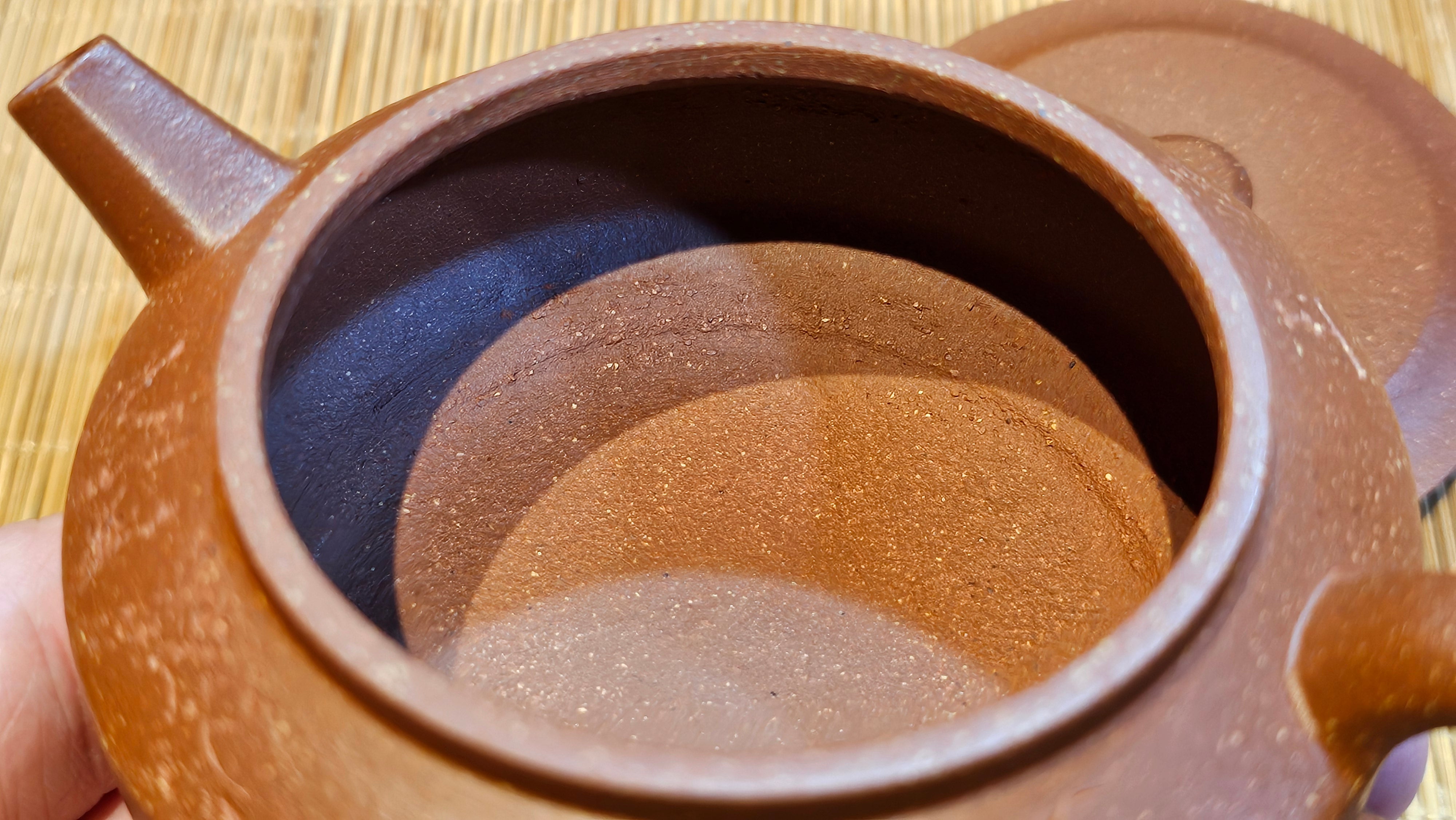 Zhou Pan《周盘》, 166.8ml, Hong Jiang Po Ni 红降坡泥, by Craftsman Zhu Shu 朱舒!~Engraving of Bamboos and Verse by Craftsman Mu Shan 牧山 ~!Congratulations!to Mr C.B., 0117hrs 13th Oct 2025. Inglewood! CA.