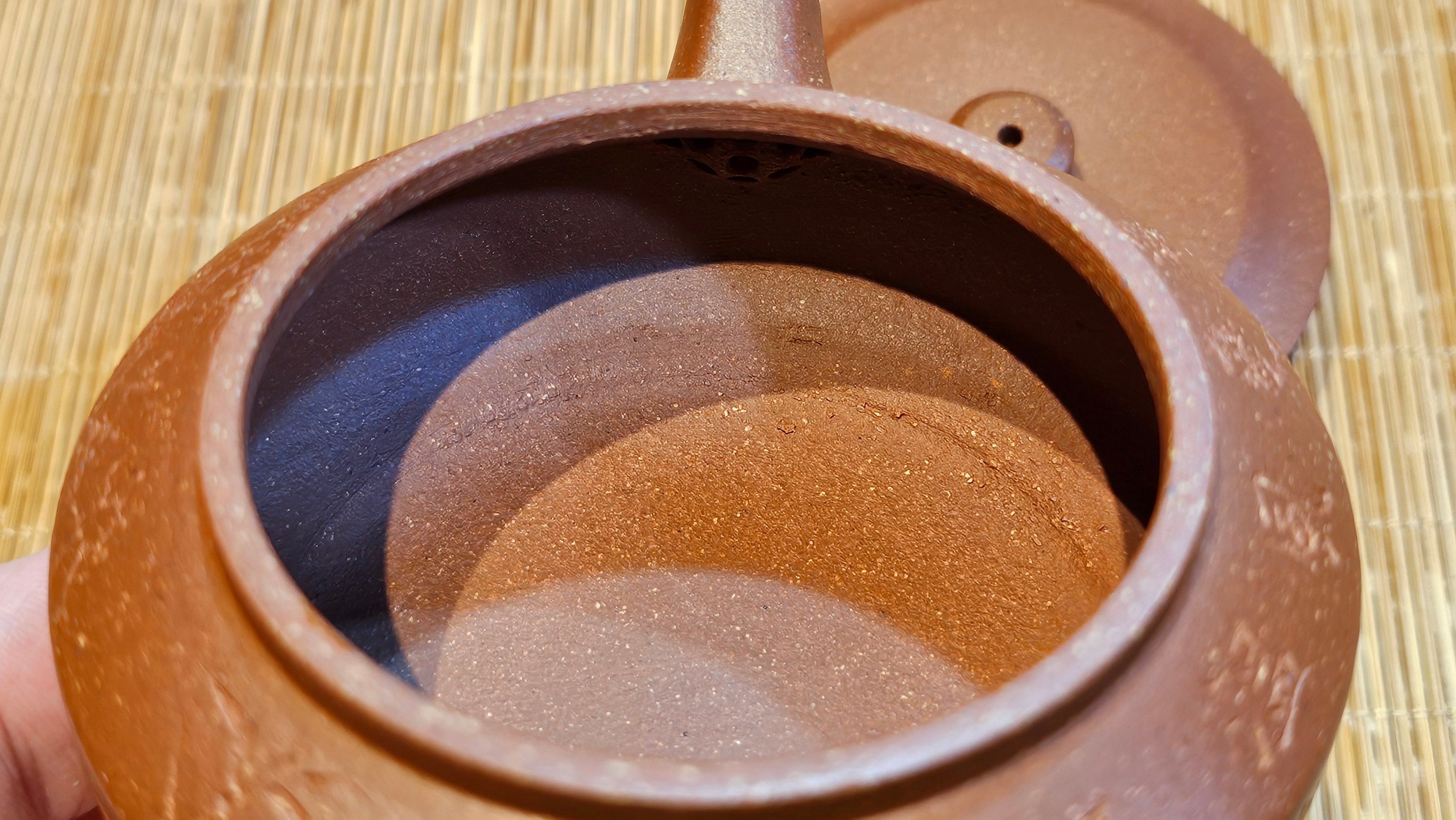 Zhou Pan《周盘》, 166.8ml, Hong Jiang Po Ni 红降坡泥, by Craftsman Zhu Shu 朱舒!~Engraving of Bamboos and Verse by Craftsman Mu Shan 牧山 ~!Congratulations!to Mr C.B., 0117hrs 13th Oct 2025. Inglewood! CA.