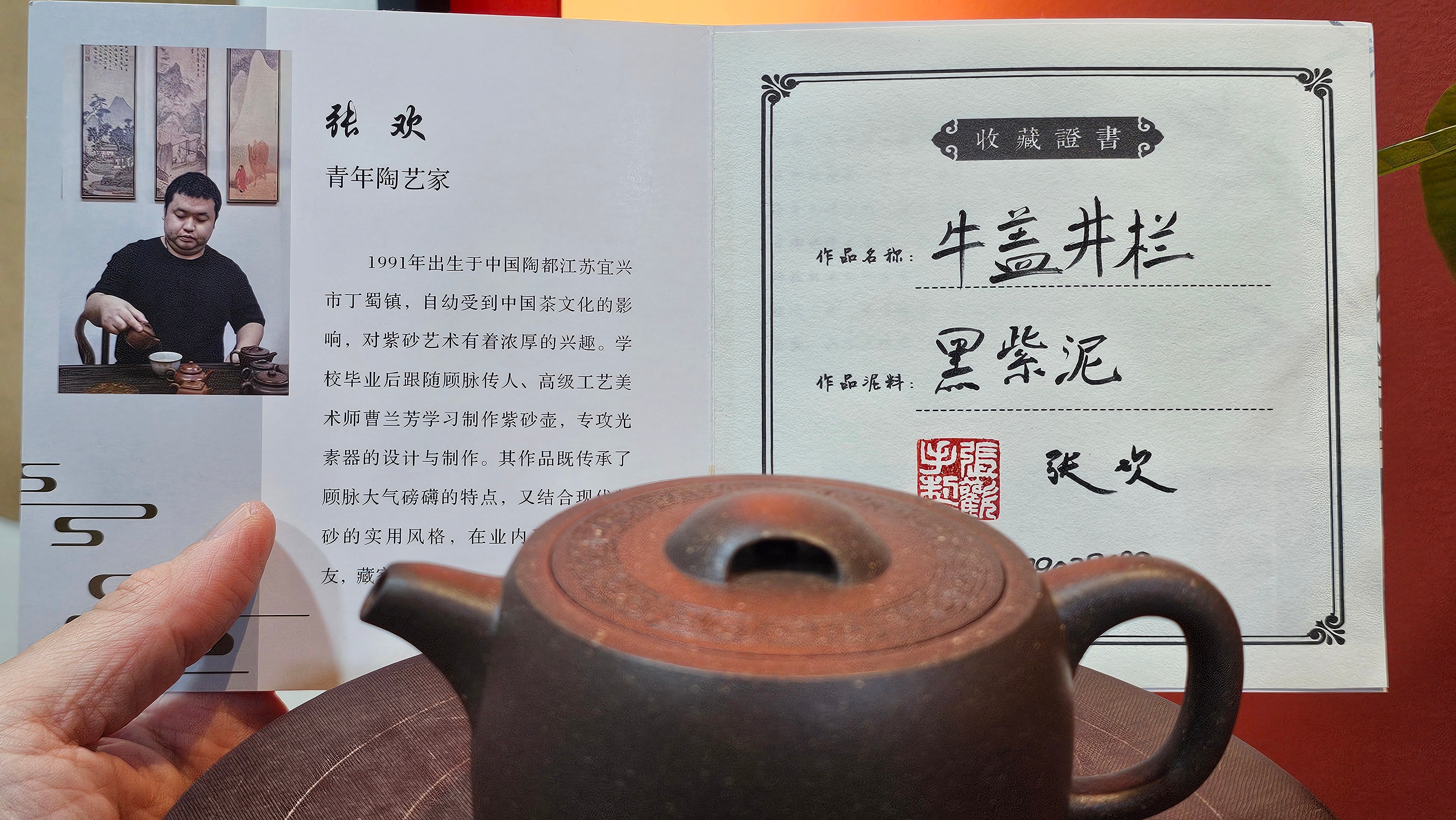 Niu Gai Jing Lan《牛盖井栏》, 164.3ml, Hei Zi Ni 黑紫泥, with Chinese Bronze Age Patterns~Engraving Art 青铜器纹样~刻绘, by our Craftsman Zhang Huan 张欢 ~ Congratulations to Mr T.A.! 2039hrs 15th Oct 2025, Samorin! Slovakia🇸🇰!