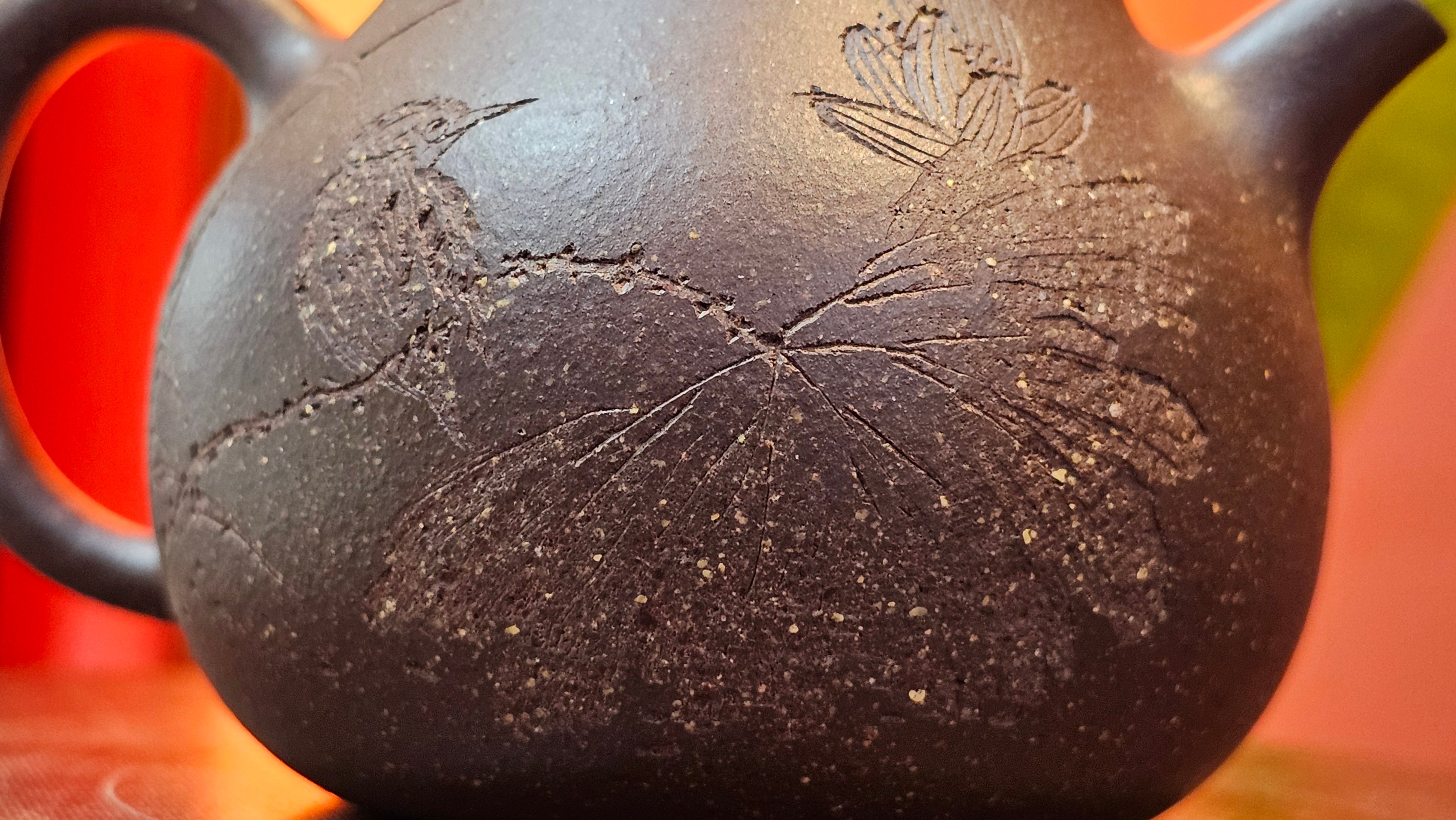 Qie Gua《茄瓜》~ "The Gourd", 153.3ml, Hei Zi Ni 黑紫泥, by our Craftsman Zhang Huan 张欢, Calligraphy and Lotus Flower Engraving by Craftsman Yi Cheng 逸成 ~ Congratulations to Mr W.K.! 1941hrs 20th Oct 2025, Austin! TX!