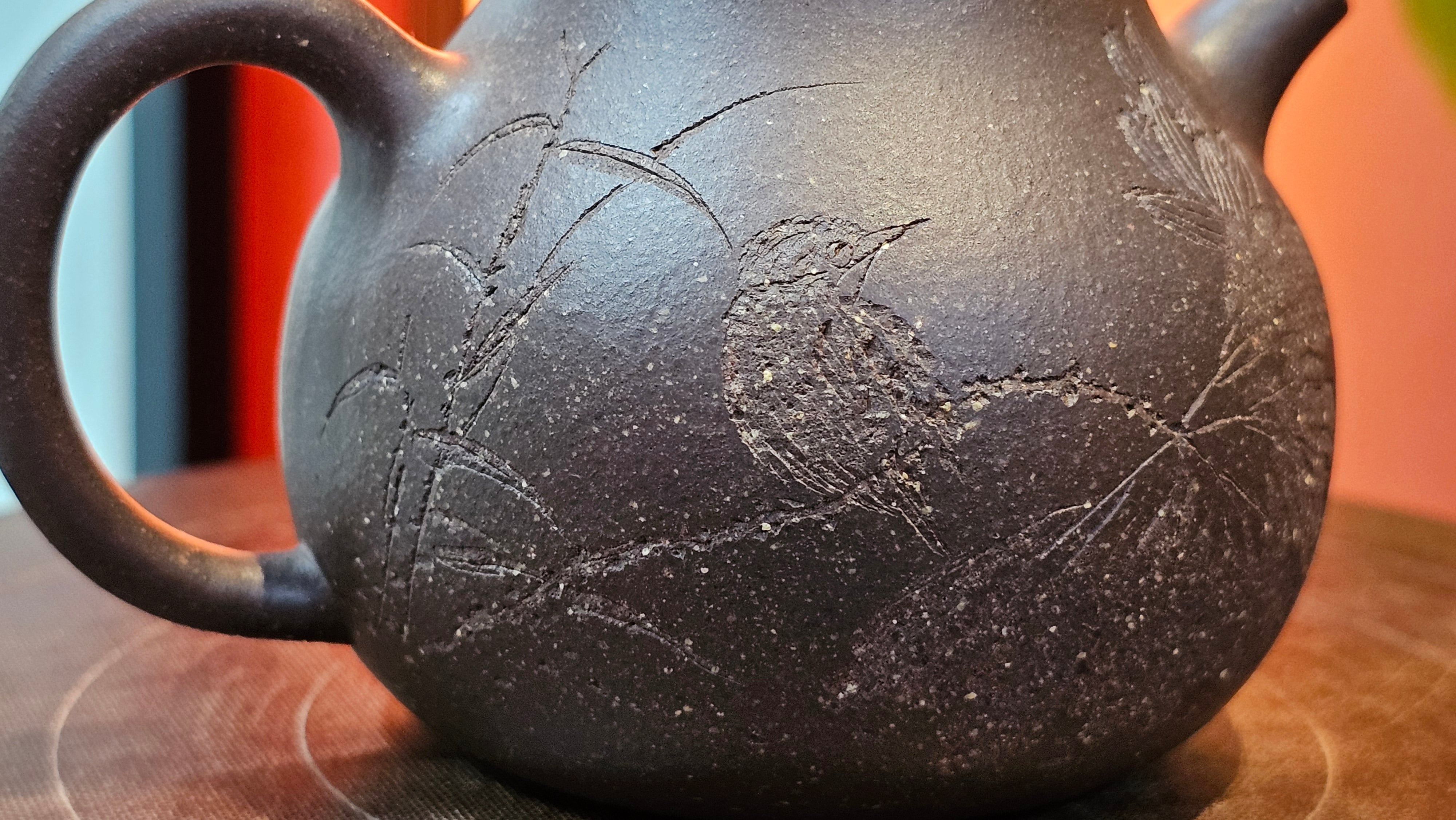 Qie Gua《茄瓜》~ "The Gourd", 153.3ml, Hei Zi Ni 黑紫泥, by our Craftsman Zhang Huan 张欢, Calligraphy and Lotus Flower Engraving by Craftsman Yi Cheng 逸成 ~ Congratulations to Mr W.K.! 1941hrs 20th Oct 2025, Austin! TX!