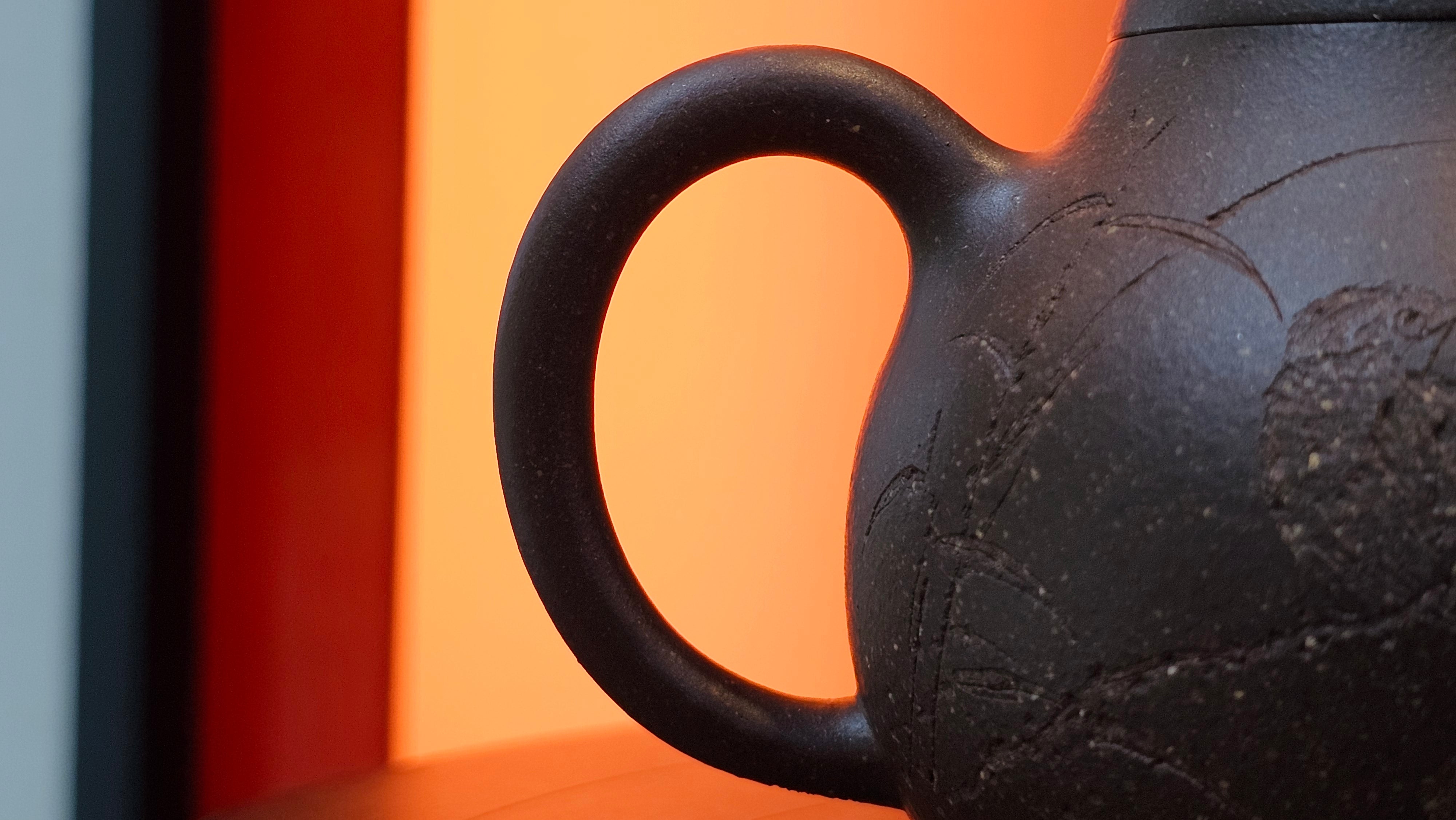 Qie Gua《茄瓜》~ "The Gourd", 153.3ml, Hei Zi Ni 黑紫泥, by our Craftsman Zhang Huan 张欢, Calligraphy and Lotus Flower Engraving by Craftsman Yi Cheng 逸成 ~ Congratulations to Mr W.K.! 1941hrs 20th Oct 2025, Austin! TX!