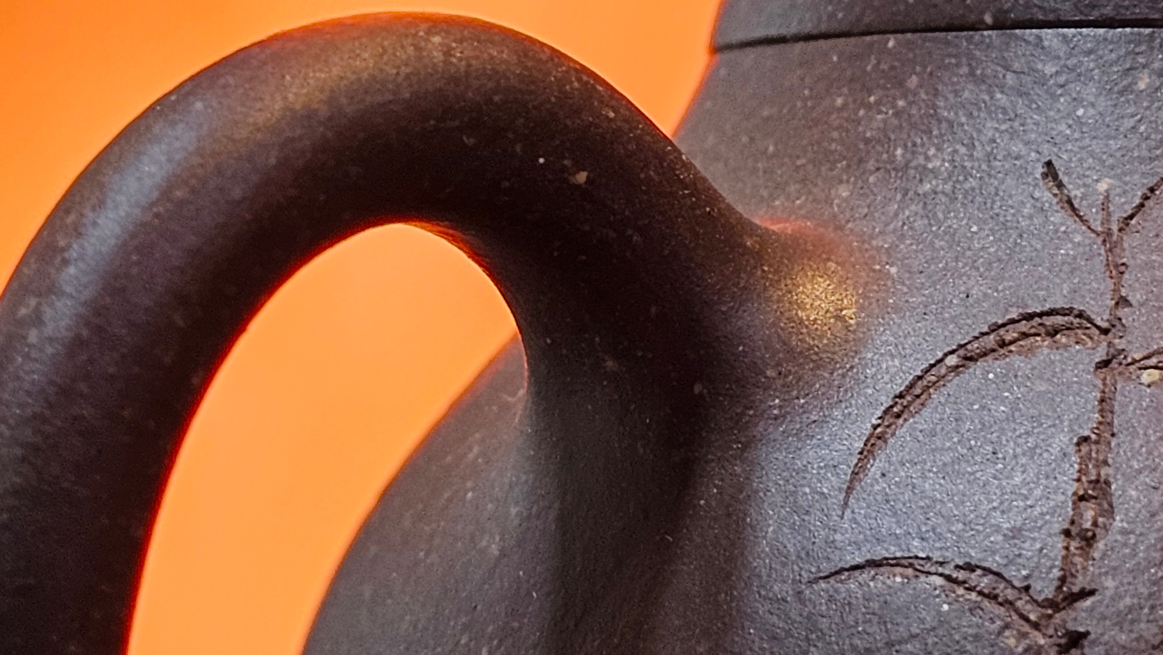 Qie Gua《茄瓜》~ "The Gourd", 153.3ml, Hei Zi Ni 黑紫泥, by our Craftsman Zhang Huan 张欢, Calligraphy and Lotus Flower Engraving by Craftsman Yi Cheng 逸成 ~ Congratulations to Mr W.K.! 1941hrs 20th Oct 2025, Austin! TX!