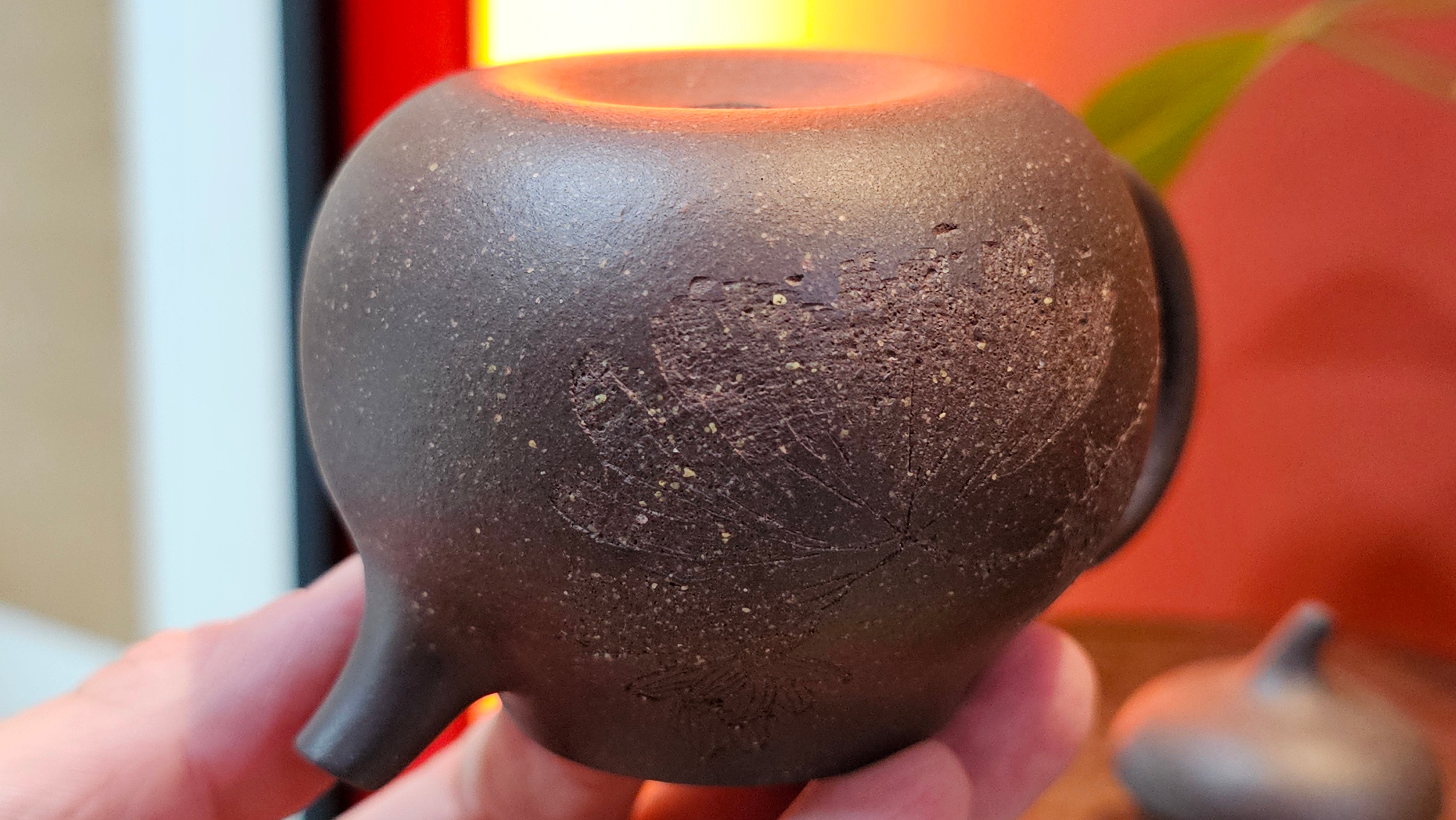 Qie Gua《茄瓜》~ "The Gourd", 153.3ml, Hei Zi Ni 黑紫泥, by our Craftsman Zhang Huan 张欢, Calligraphy and Lotus Flower Engraving by Craftsman Yi Cheng 逸成 ~ Congratulations to Mr W.K.! 1941hrs 20th Oct 2025, Austin! TX!