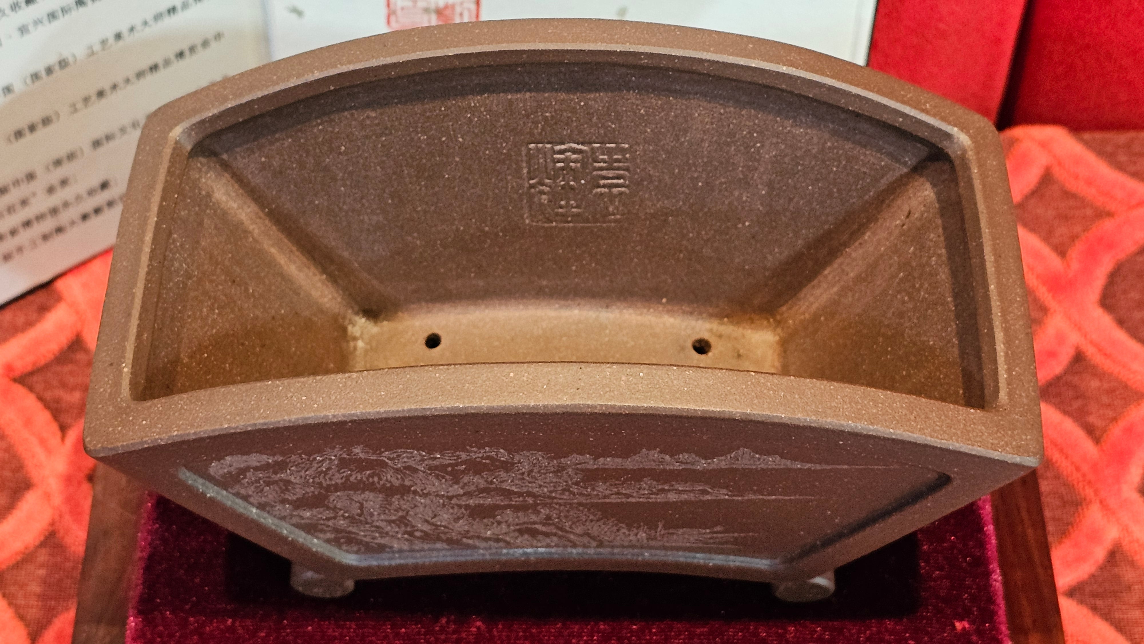 《清贡扇形盆》"Qing Gong Shan Xing Pen ~ Qing Style Fan-Shape Open Configuration", Di Cao Qing Zi Ni, by L2A Senior Consummate Artist Yuan Hui 高级振兴技艺师兼高级工艺美术师～袁辉。