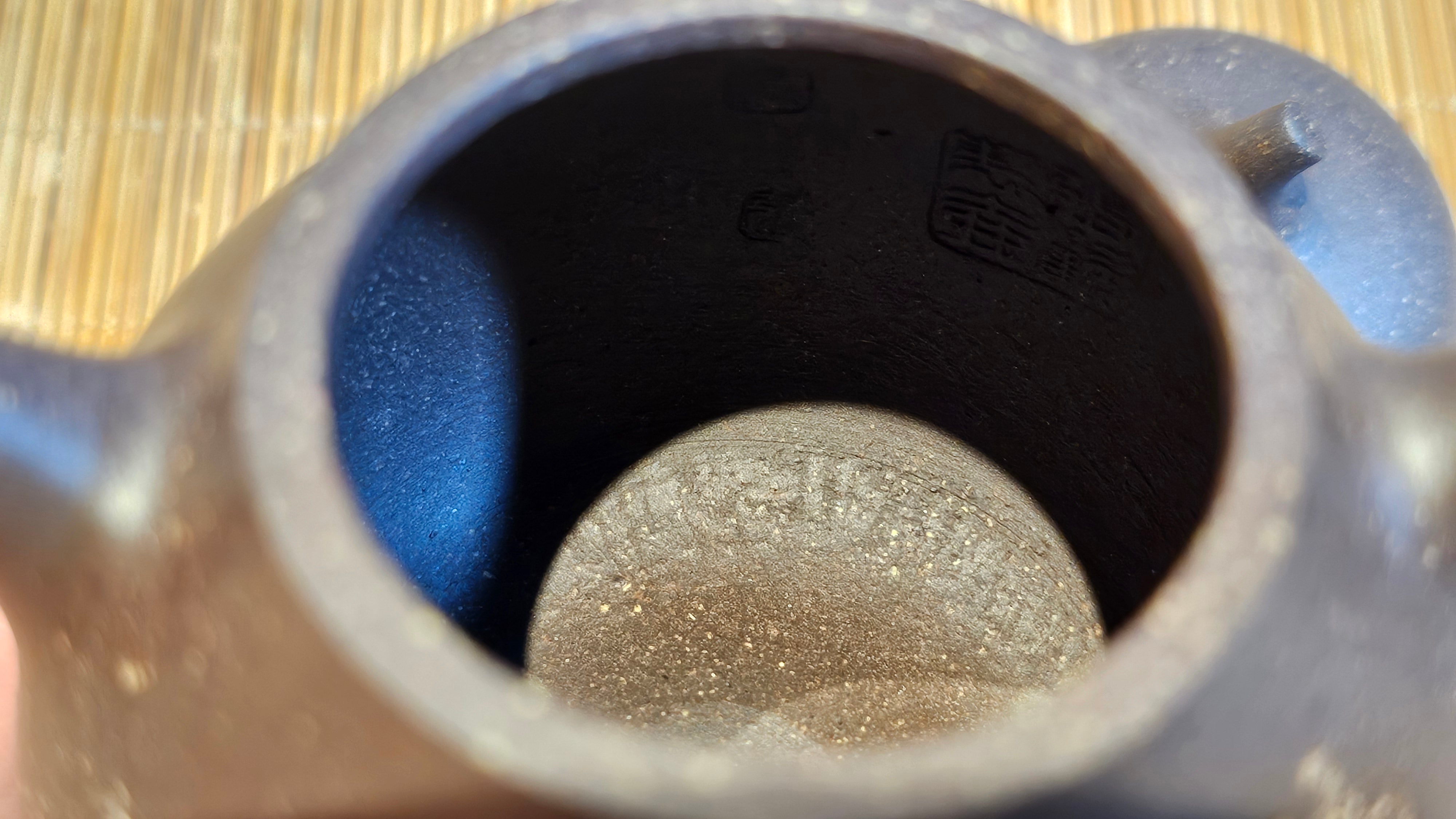 Qie Gua《茄瓜》~ "The Gourd", 153.3ml, Hei Zi Ni 黑紫泥, by our Craftsman Zhang Huan 张欢, Calligraphy and Lotus Flower Engraving by Craftsman Yi Cheng 逸成 ~ Congratulations to Mr W.K.! 1941hrs 20th Oct 2025, Austin! TX!