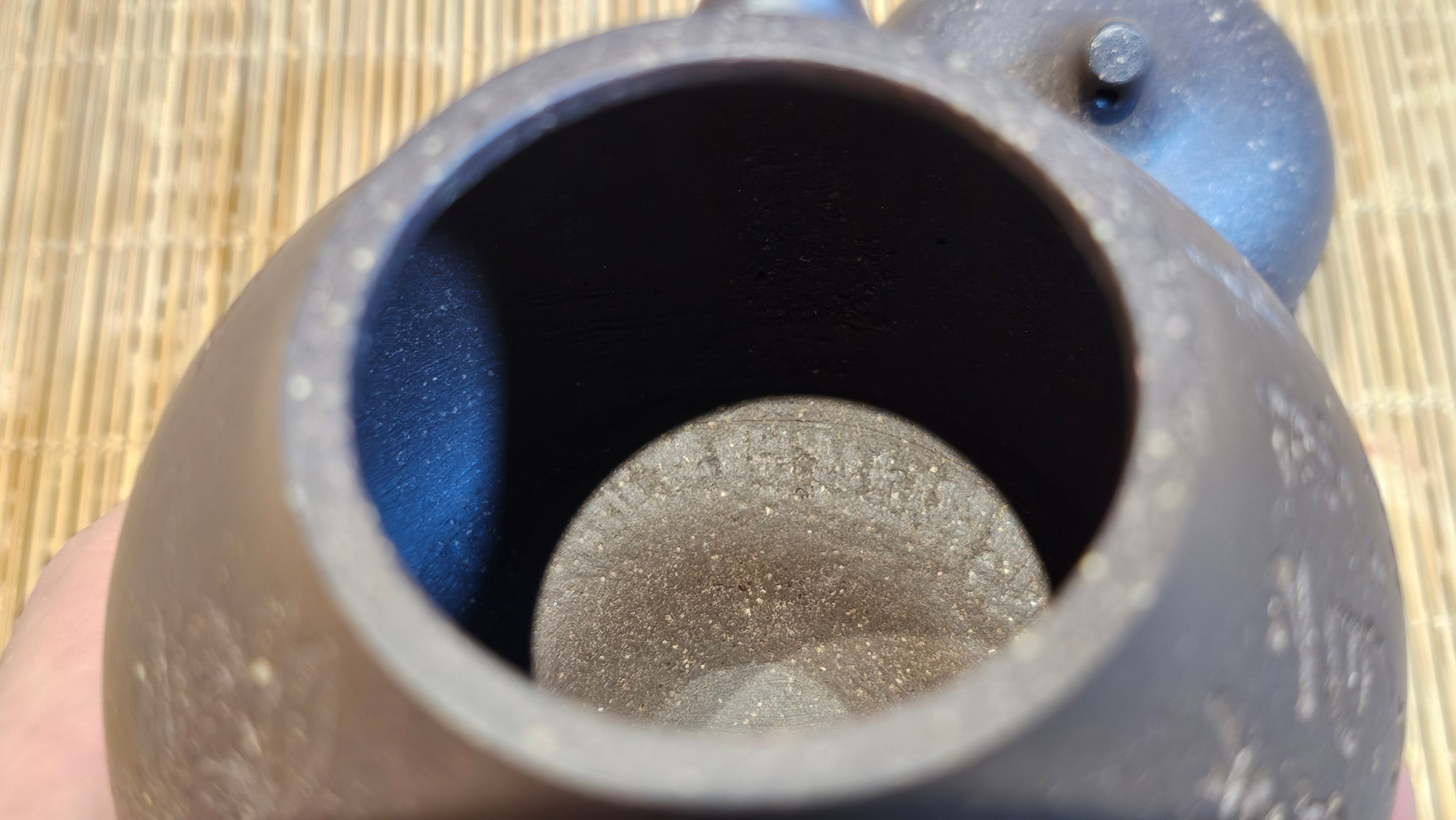 Qie Gua《茄瓜》~ "The Gourd", 153.3ml, Hei Zi Ni 黑紫泥, by our Craftsman Zhang Huan 张欢, Calligraphy and Lotus Flower Engraving by Craftsman Yi Cheng 逸成 ~ Congratulations to Mr W.K.! 1941hrs 20th Oct 2025, Austin! TX!