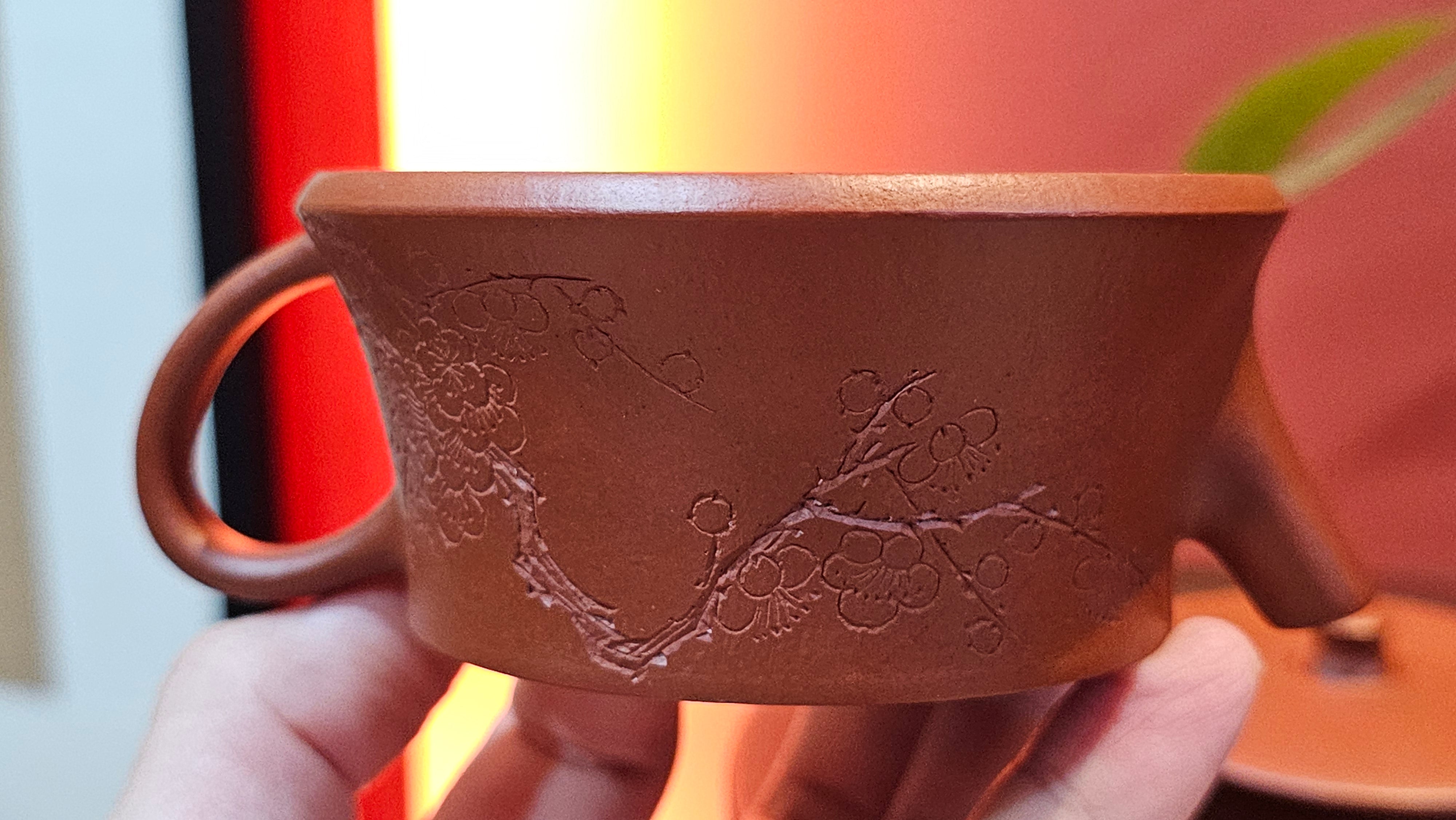 Yun Zhu 云柱 "Pillar of the Heavens", 130.5ml, Xiao Mei Yao Zhu Ni, by Craftsman Wang Hui 王慧 ~ "梅开五福" and Plum Blossoms Engraving by Craftsman Yi De Shu 一德书 ~!Congratulations to Ms S.C.! 1336hrs 20th Oct 2025, Geneva, IL!