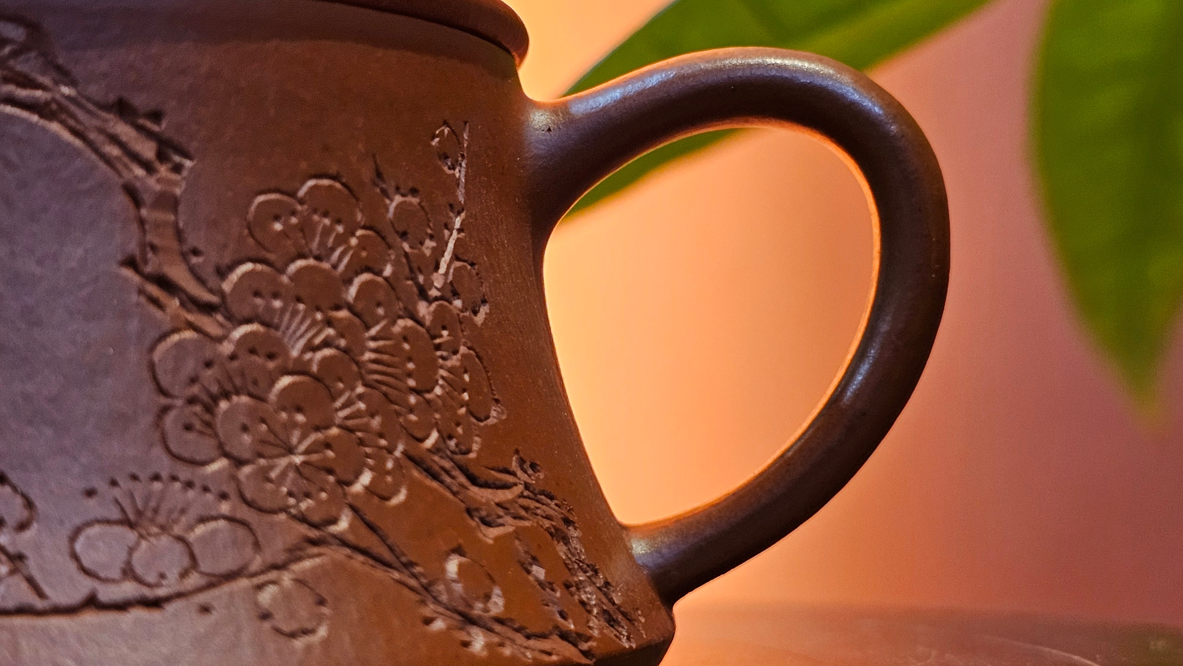 Yun Zhu 云柱 "Pillar of the Heavens", 130.5ml, Xiao Mei Yao Zhu Ni, by Craftsman Wang Hui 王慧 ~ "梅开五福" and Plum Blossoms Engraving by Craftsman Yi De Shu 一德书 ~!Congratulations to Ms S.C.! 1336hrs 20th Oct 2025, Geneva, IL!