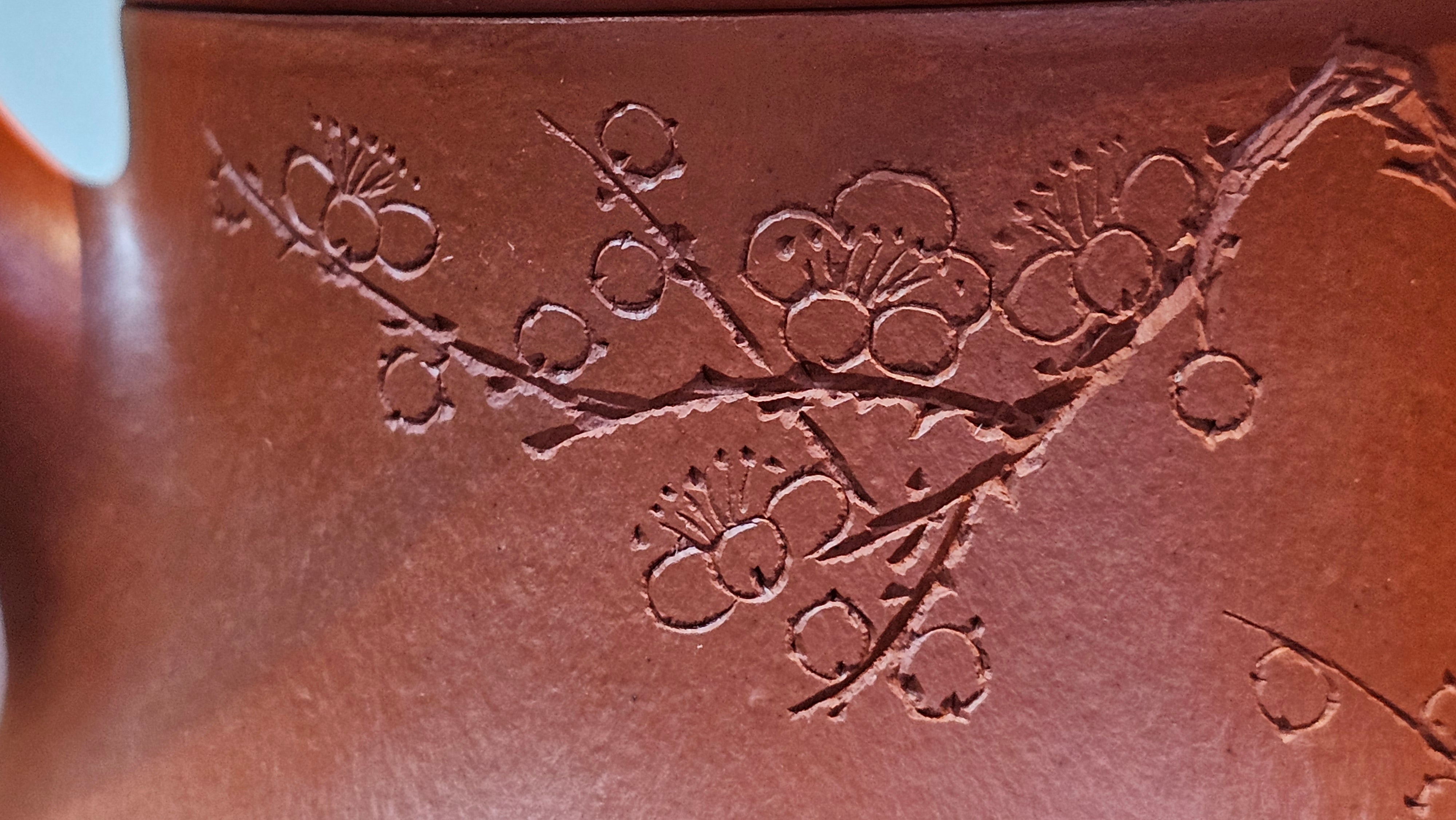 Yun Zhu 云柱 "Pillar of the Heavens", 130.5ml, Xiao Mei Yao Zhu Ni, by Craftsman Wang Hui 王慧 ~ "梅开五福" and Plum Blossoms Engraving by Craftsman Yi De Shu 一德书 ~!Congratulations to Ms S.C.! 1336hrs 20th Oct 2025, Geneva, IL!