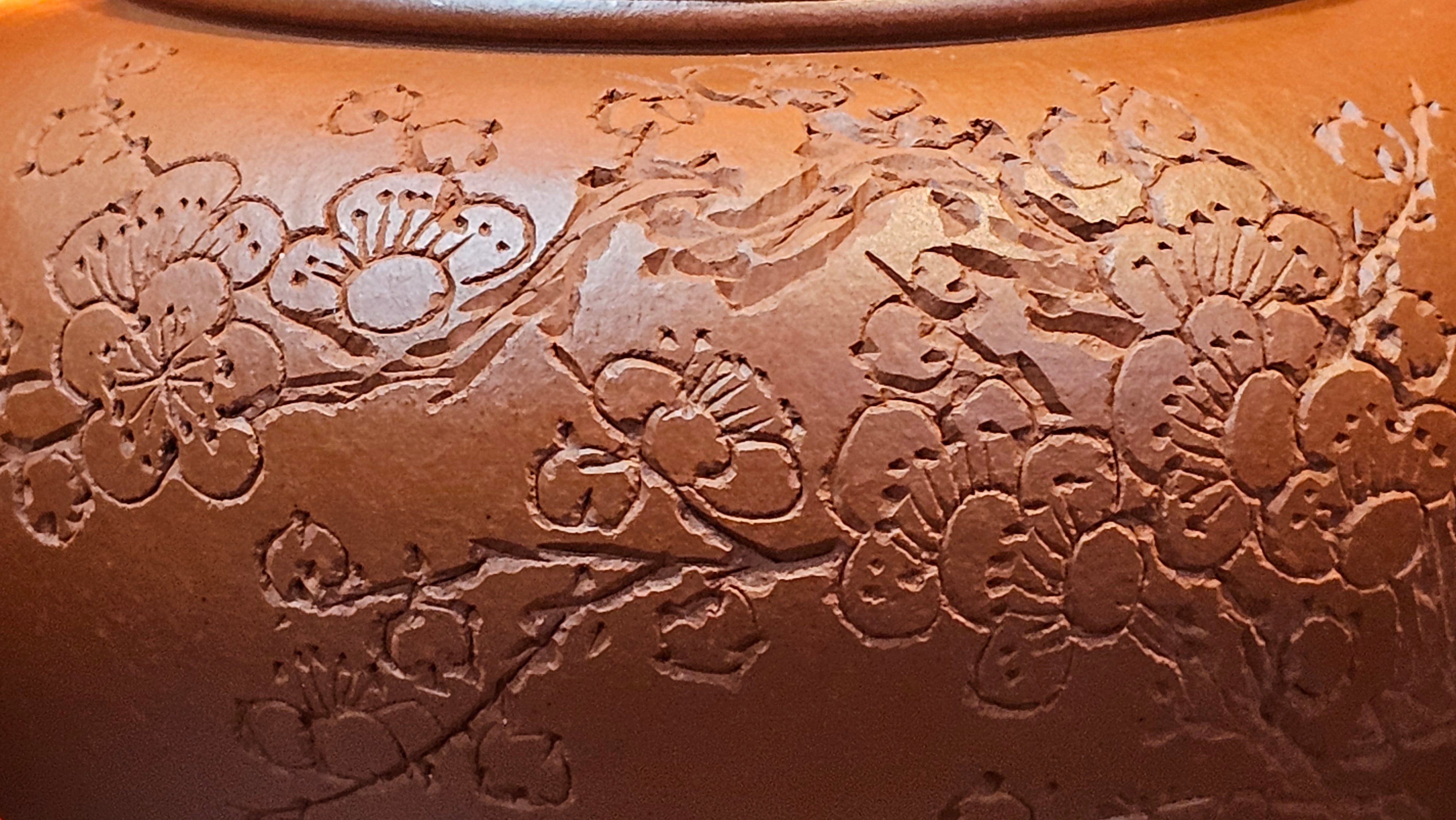 Shui Ping 水平, 155.8ml, Xiao Mei Yao Zhu Ni 小煤窑朱泥, by our Craftsman Chen Yue Fei 陈跃飞, Plum Blossoms Engraving by Craftsman Yi De Shu 一德书 ~ Congratulations!to Mr P.T.! 1410hrs 9th Nov 2025, Chandler! AZ!