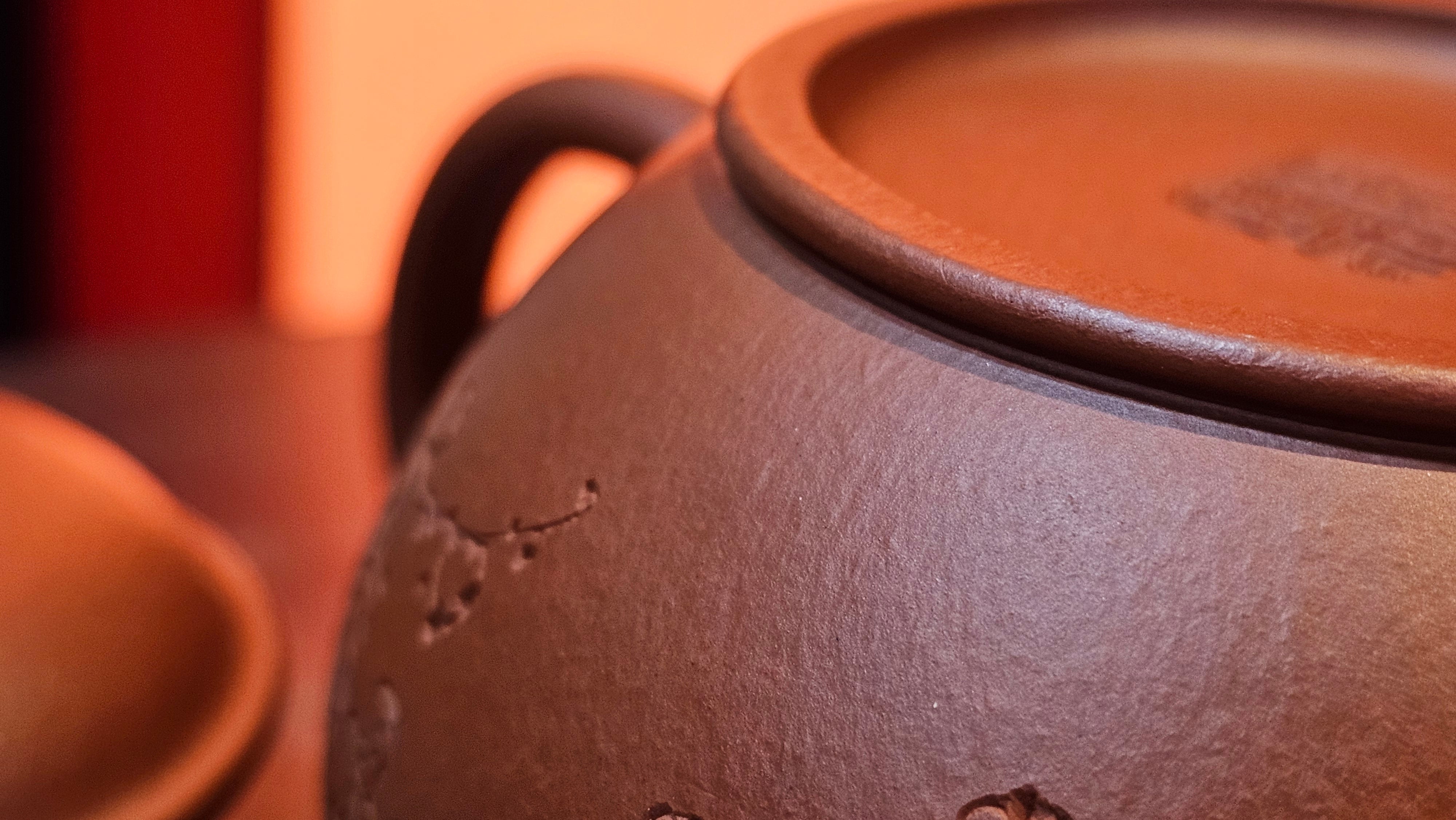 Shui Ping 水平, 155.8ml, Xiao Mei Yao Zhu Ni 小煤窑朱泥, by our Craftsman Chen Yue Fei 陈跃飞, Plum Blossoms Engraving by Craftsman Yi De Shu 一德书 ~ Congratulations!to Mr P.T.! 1410hrs 9th Nov 2025, Chandler! AZ!