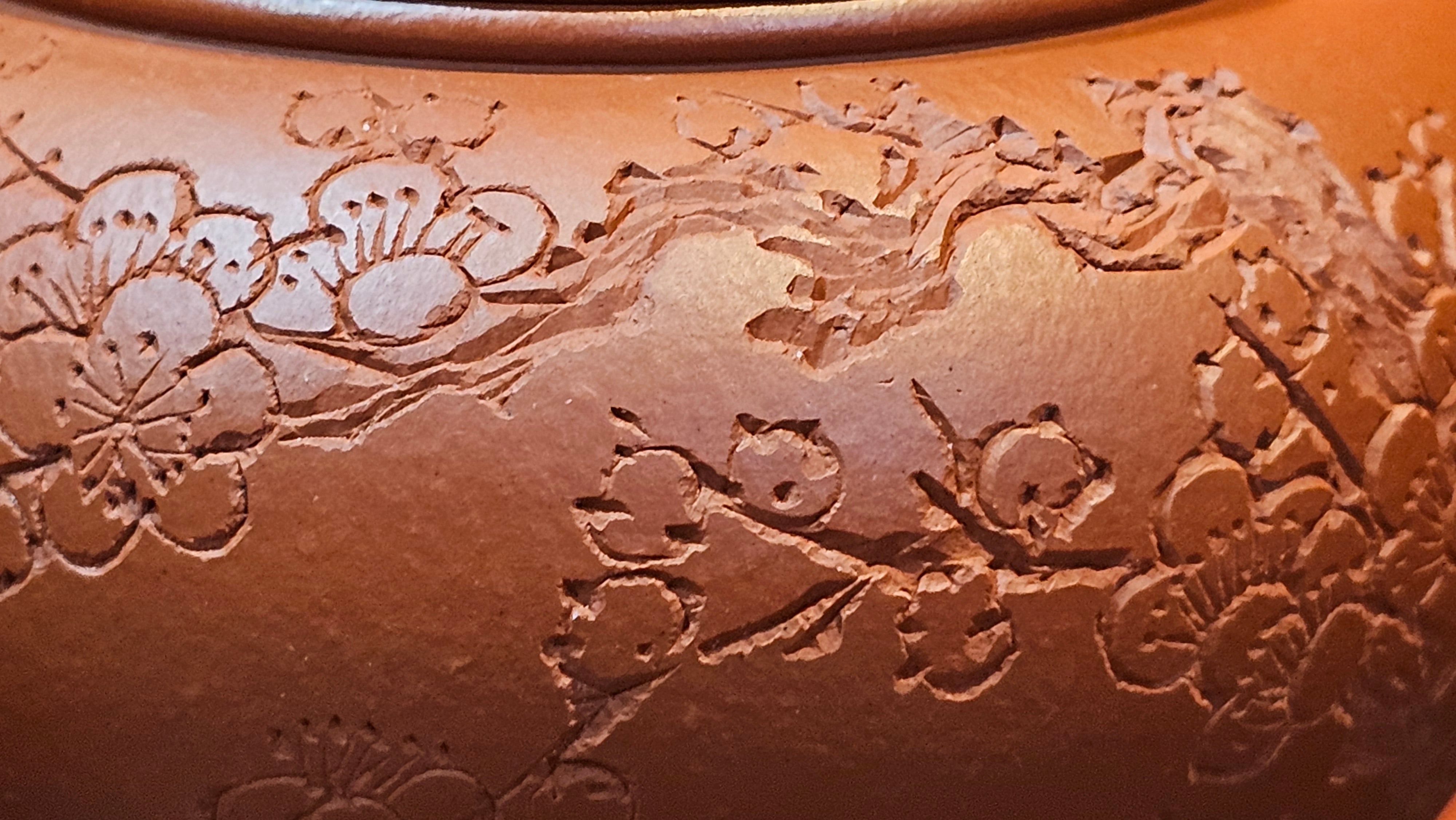 Shui Ping 水平, 152.3ml, Xiao Mei Yao Zhu Ni 小煤窑朱泥, by our Craftsman Chen Yue Fei 陈跃飞, Plum Blossoms Engraving by Craftsman Yi De Shu 一德书 ~ Congratulations to Ms A.J.! 1401hrs 18th Nov 2025, Esko! MN!