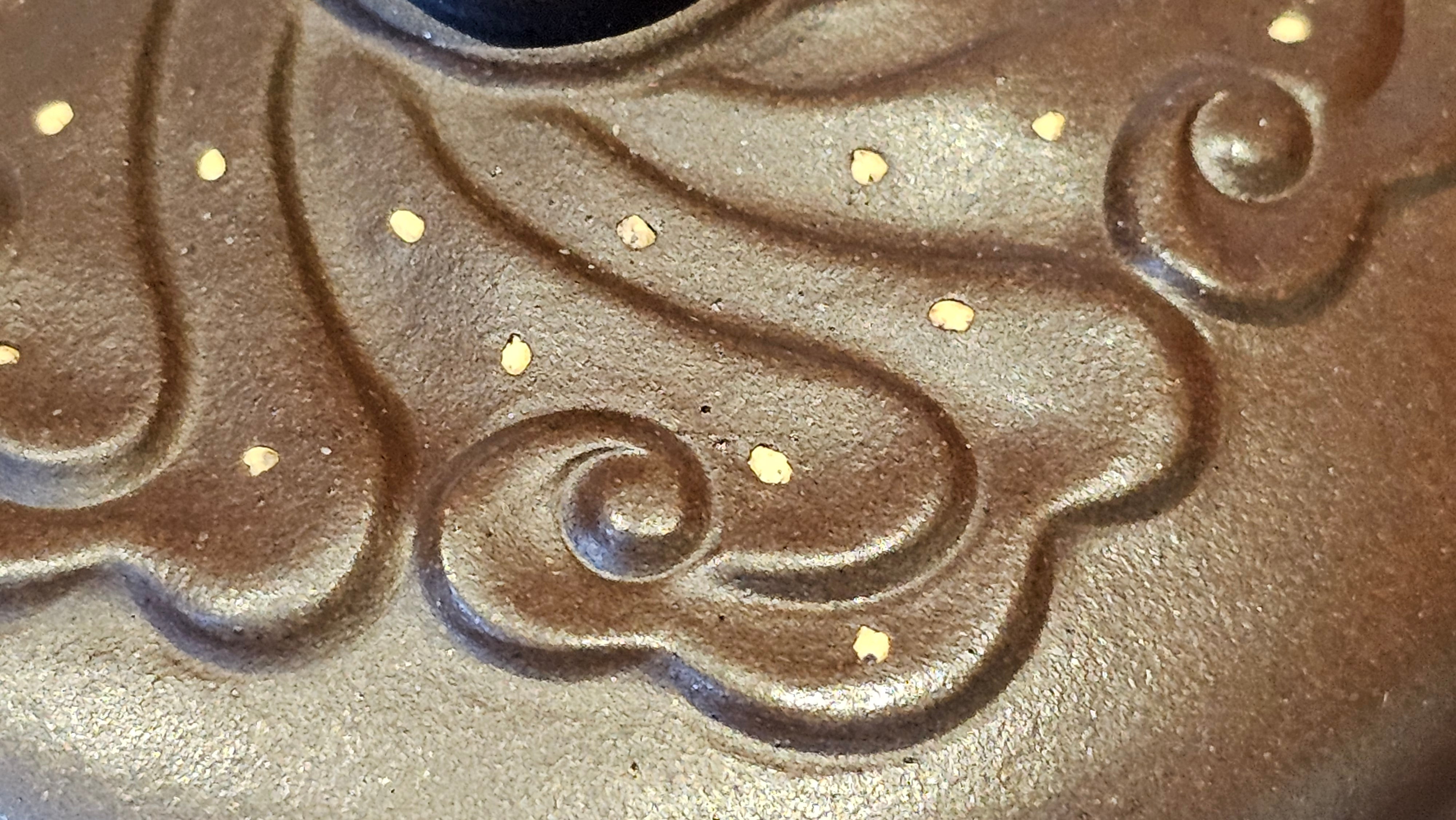 《禅莲宝瓶》"Chan Lian Bao Ping", 215.9ml, High Fired ~ Gao Wen Zi Ni, Ornate Ru Yi Motif Clay Sculpting! with Gold Appliqué! ~ Brand New Design & Crafted by L3A Consummate Master Artist Li Yan Ru ~ Congrats to Mr J.G.! 1235hrs 29th Nov, New Orleans! LA!